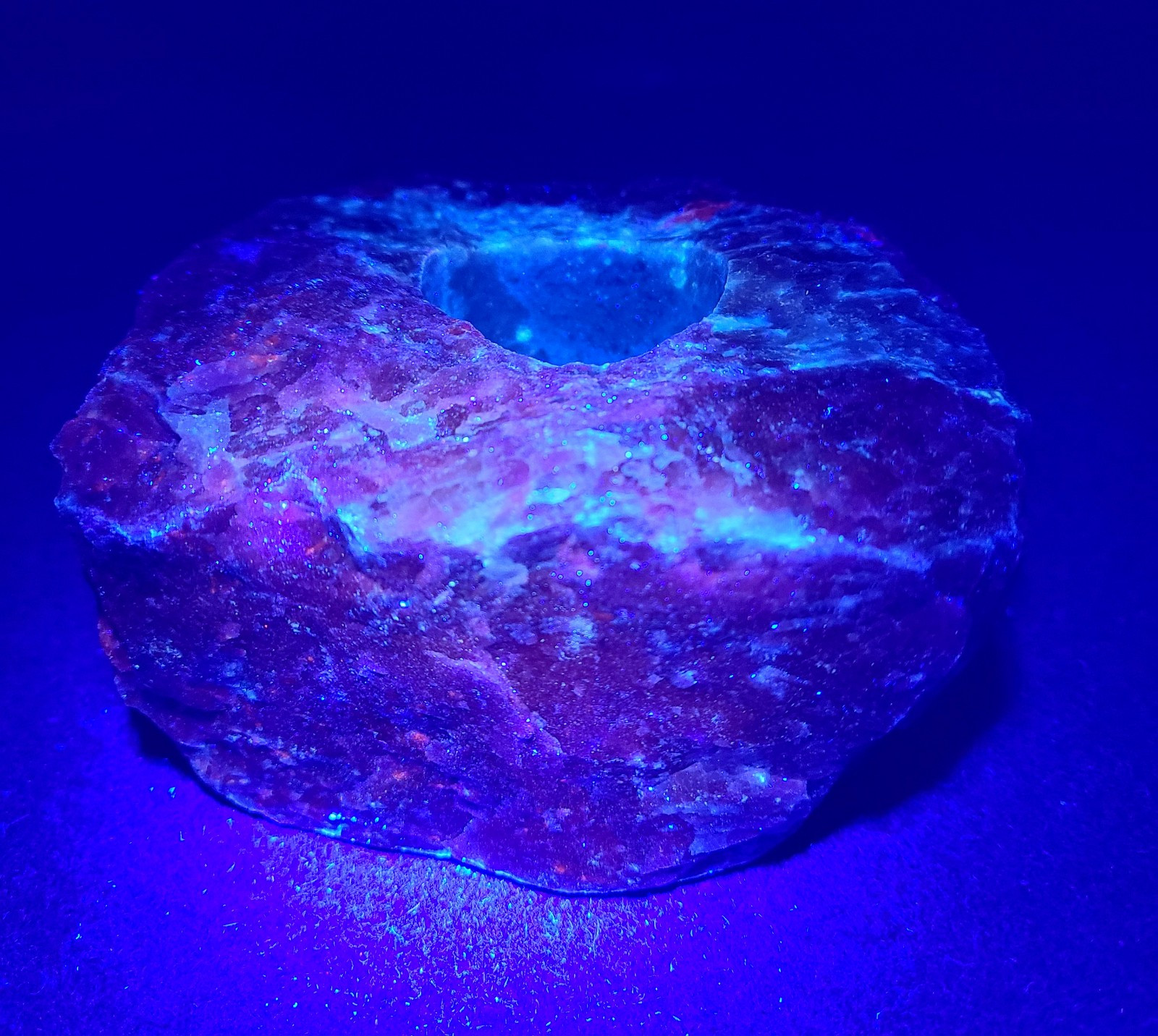 Large Raw 2lb UV Reactive Sodalite Stone Candle or Sphere Holder Tea Light Stand