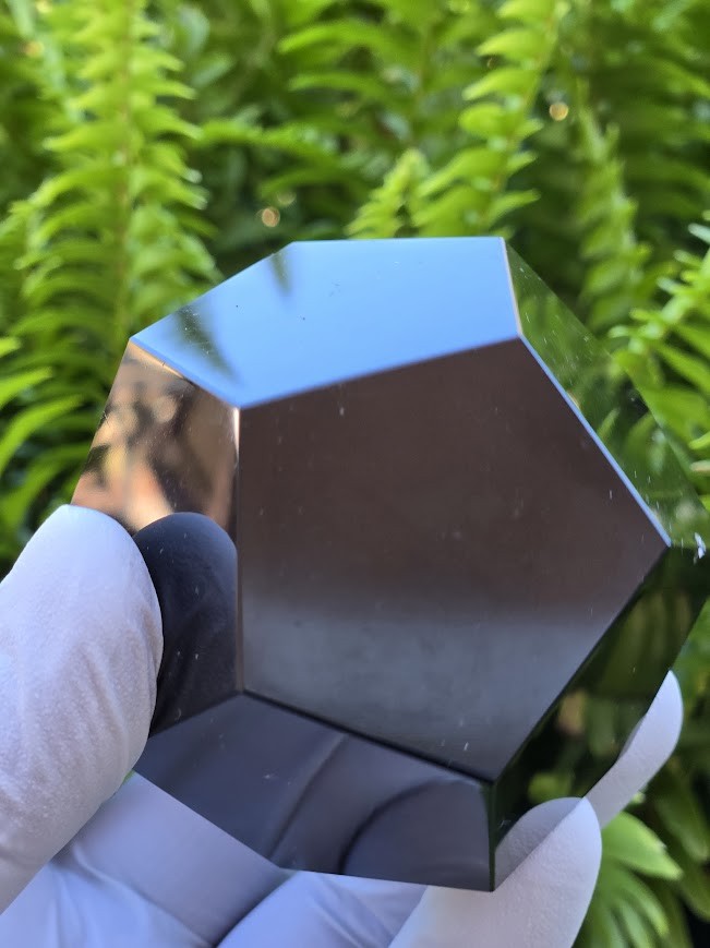 Black Obsidian Carved Geometric Dodecahedron (280+ gm, 70+ mm), 12 Faces, Brazil