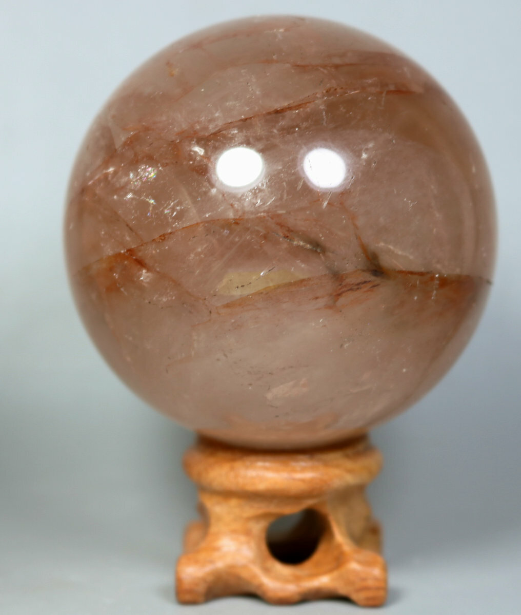 Natural RED FIRE QUARTZ Hematoid Crystal PHANTOM MULTI INCLUSIONS Sphere / Stand