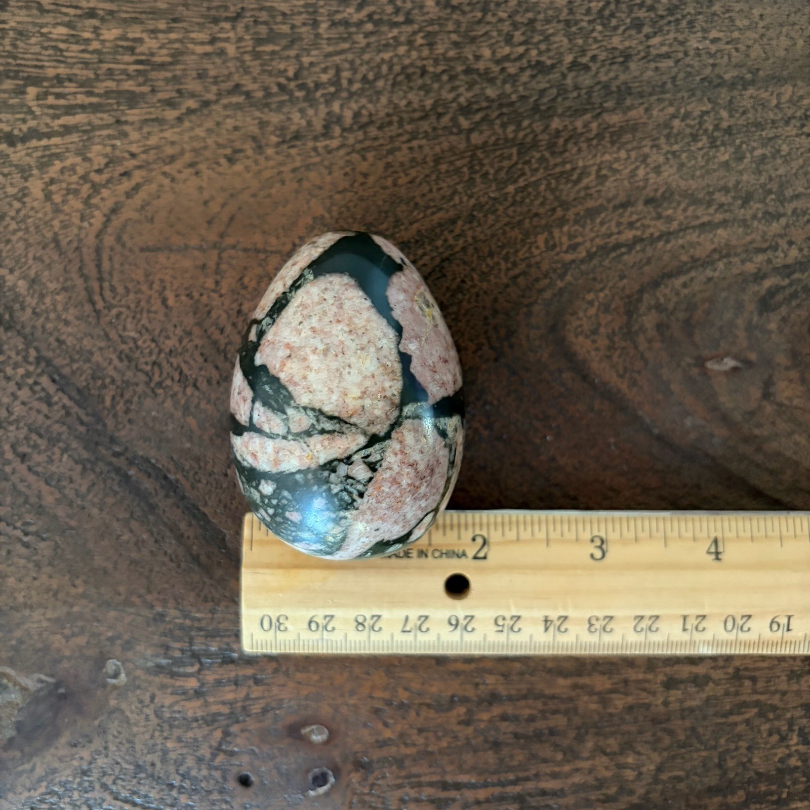 Polished and Carved RHODONITE Egg Natural Mineral Specimen Pink And Black 2.5”