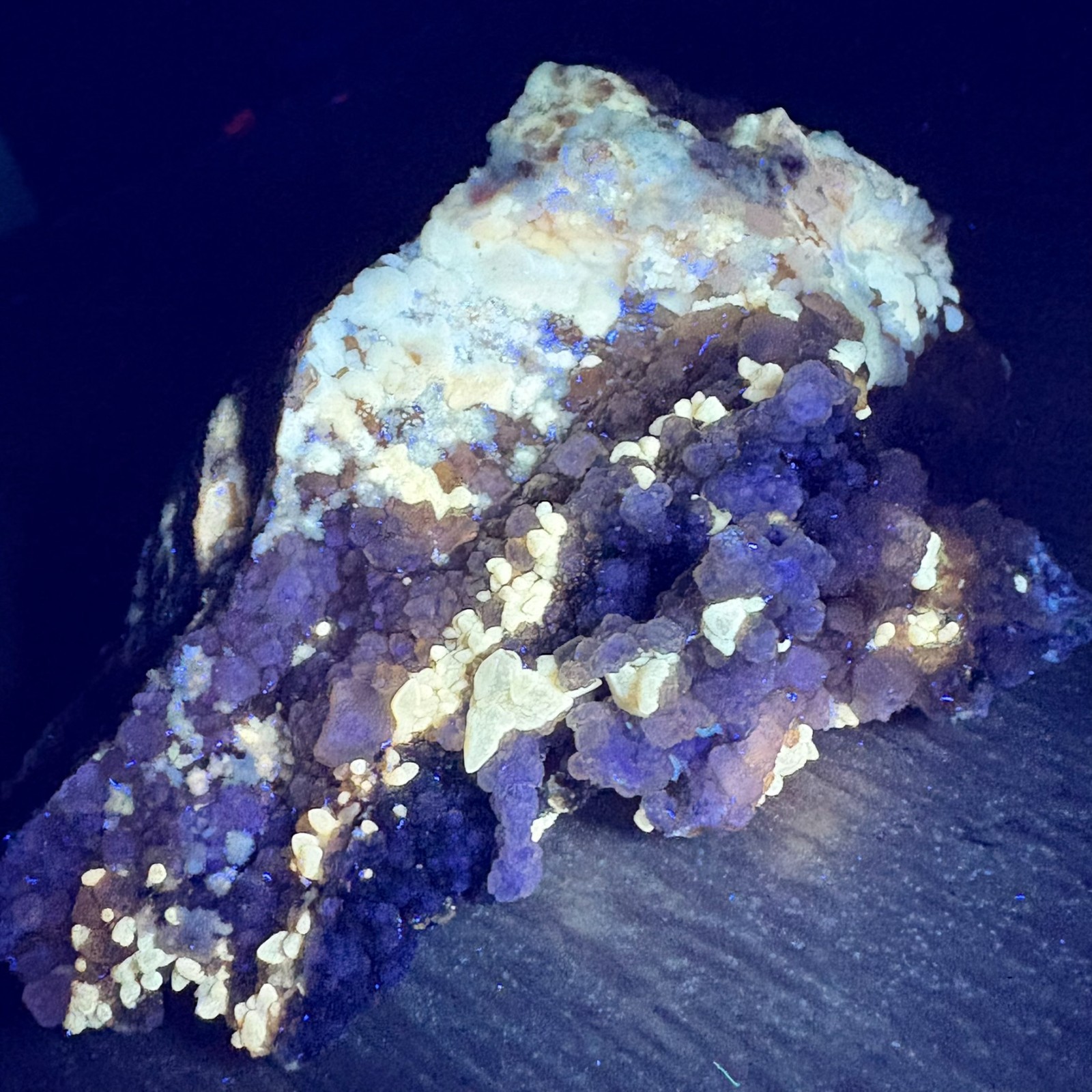Rare Dual Color Fluorescent Natural Fluorite w/ Gypsum Raw Mineral Specimen