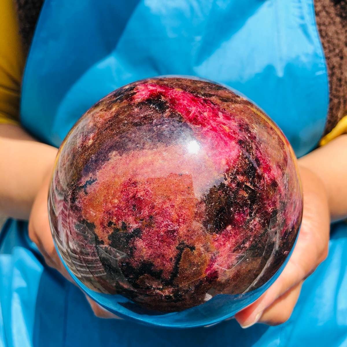 5.03LB Natural Rhodonite Crystal Sphere Pink Black Healing Gem Stone 4793