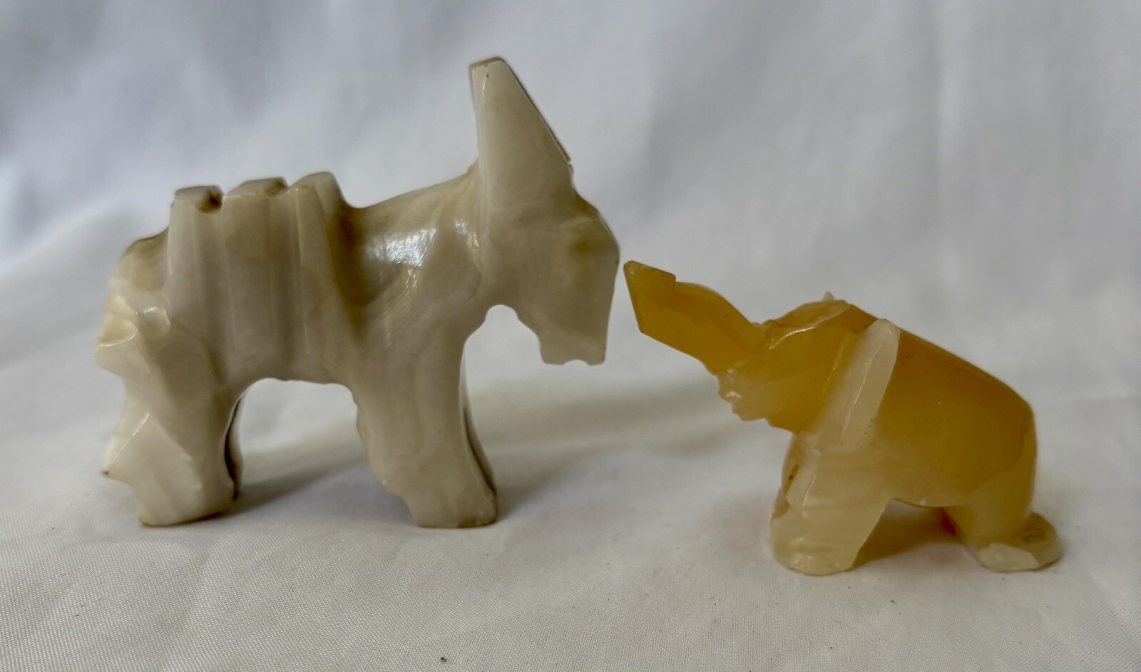 ￼ Vintage Hand Carved Polished Stone Elephant And Donkey/Mule/Burro READ