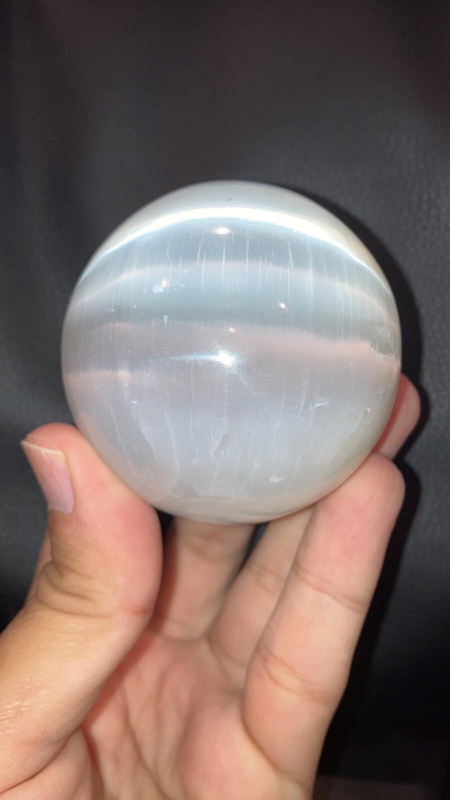 Selenite Crystal Sphere + Stand, LARGE 60 mm (Polished Selenite Crystal Healing)