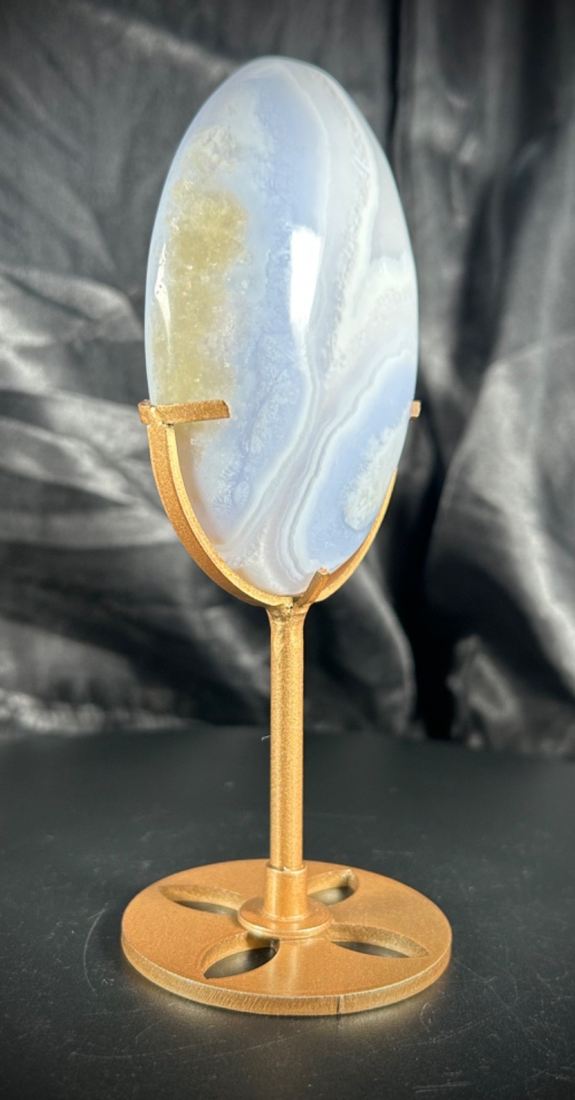 3.6″ Elegant Blue Lace Agate Ornament With Metal Stand 8oz (227 grams)
