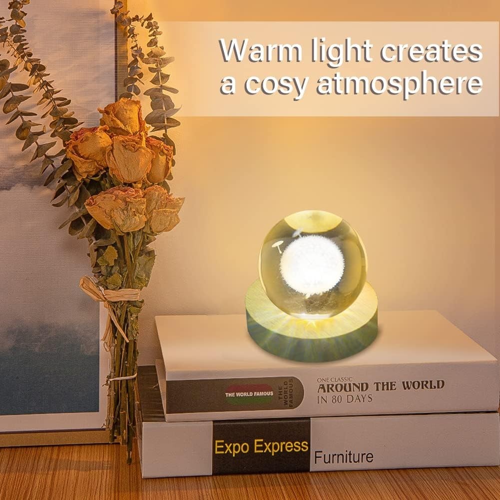 Elegant 4pcs Wooden Light Base for Crystal Displays – USB LED Pedestal Stand