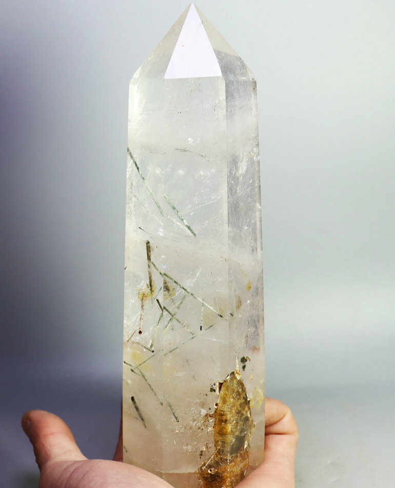 2.0lb Natural Clear Green Tourmaline Quartz Crystal Tower Wand Point Healing