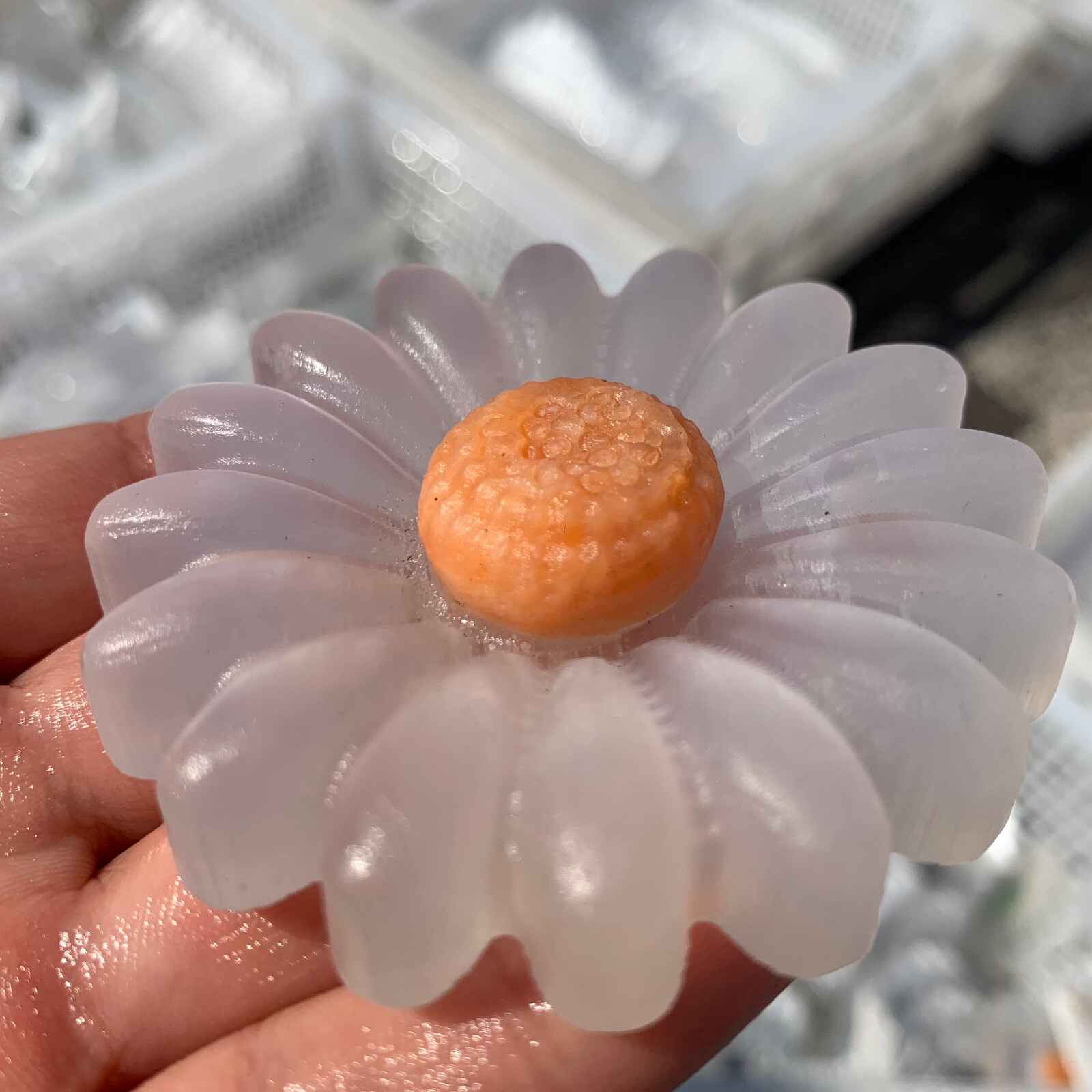 natural hand carved through gesso sunflower Quartz Crystal reiki healing 1pc