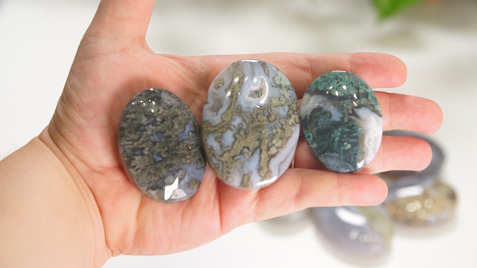 Wholesale Lot 6 PCS Natural Moss Agate Palm Stones | US Seller