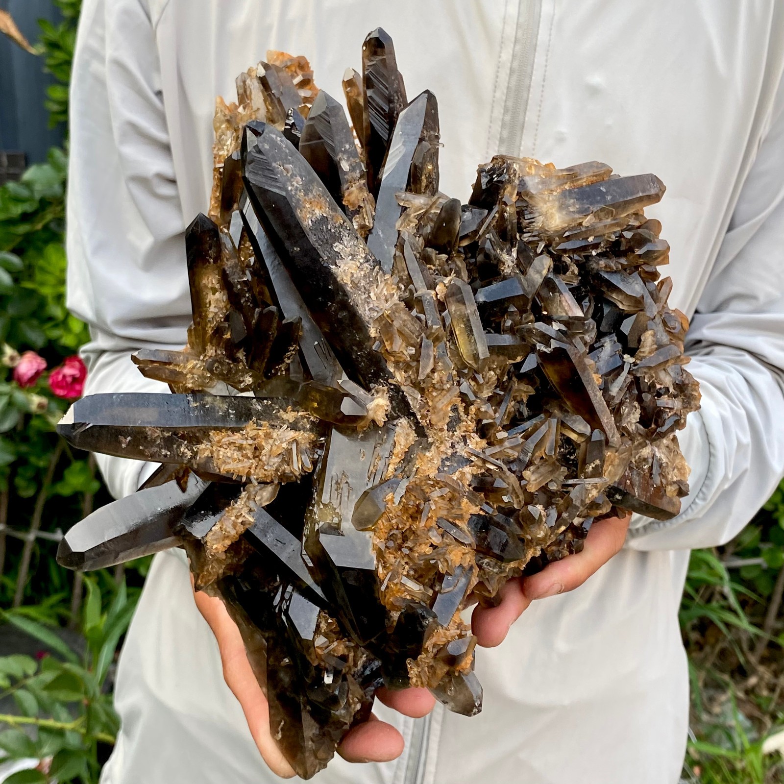 9.7LB Large Natural Black Smoky Quartz Crystal Cluster Raw Mineral Specimen