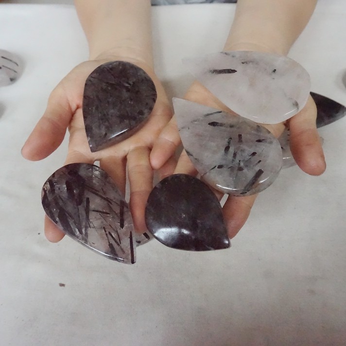 2.2LB 12Pcs Natural Black Hair Tourmaline Quartz Crystal Water Drop Healing