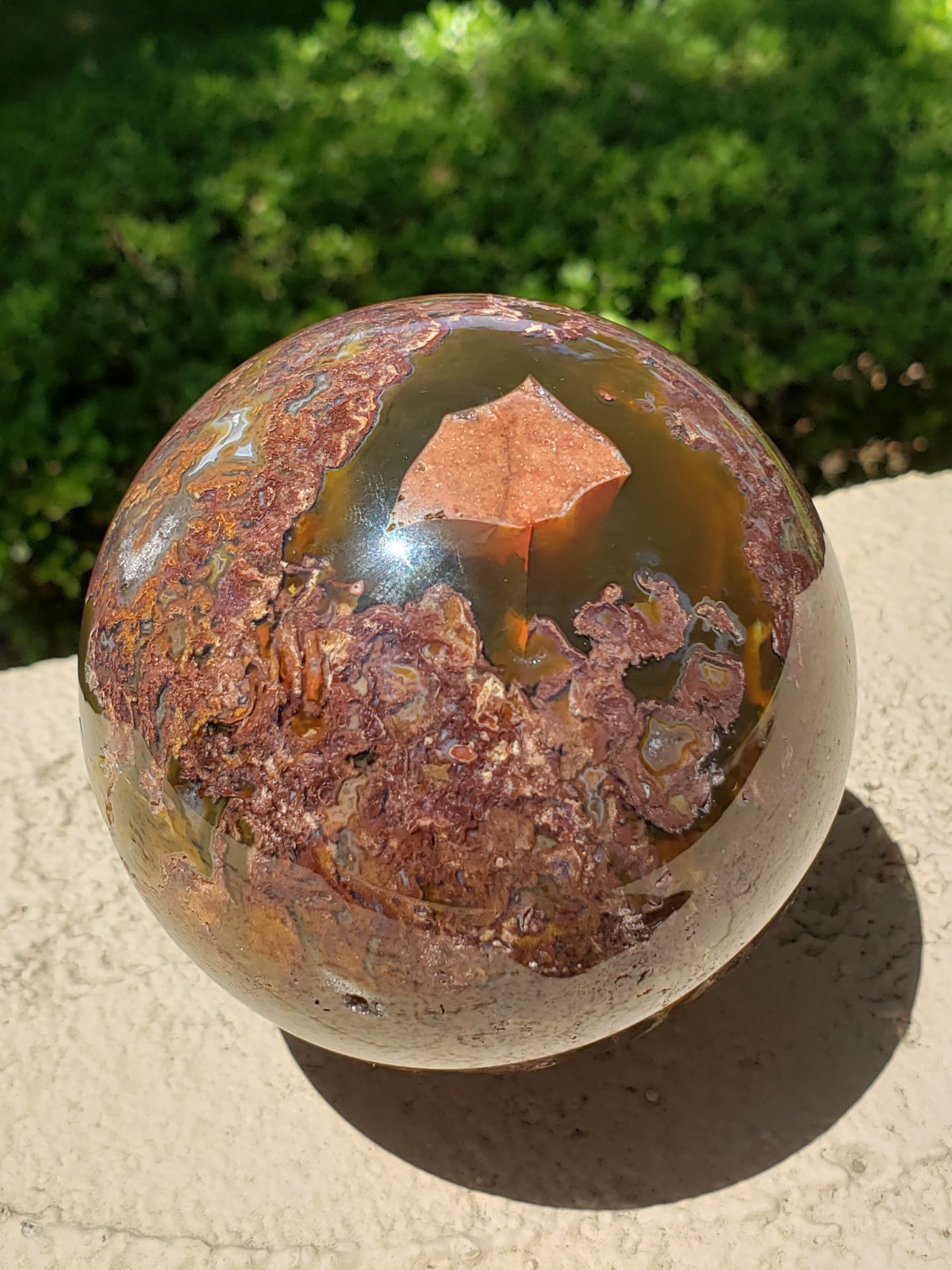 3.45″ Natural Red Moss Agate Quartz Crystal Mineral Sphere Ball Orb, 920g