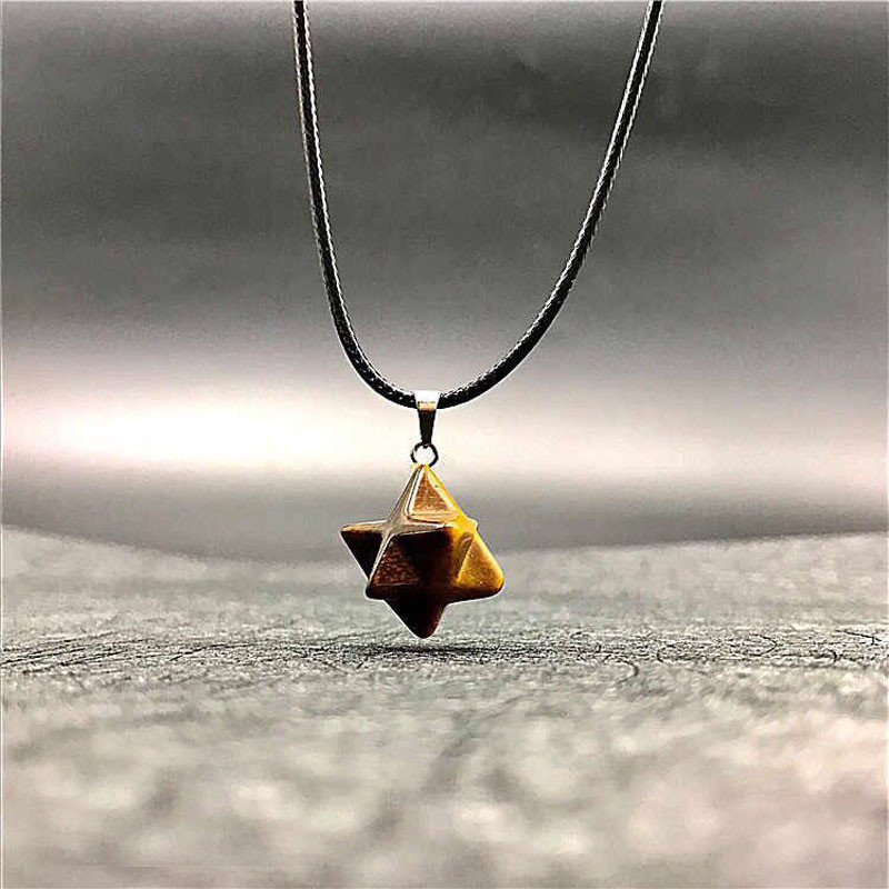Natural Crystal Quartz Merkaba Star Sacred Geometry Star Chakra Healing Pendant