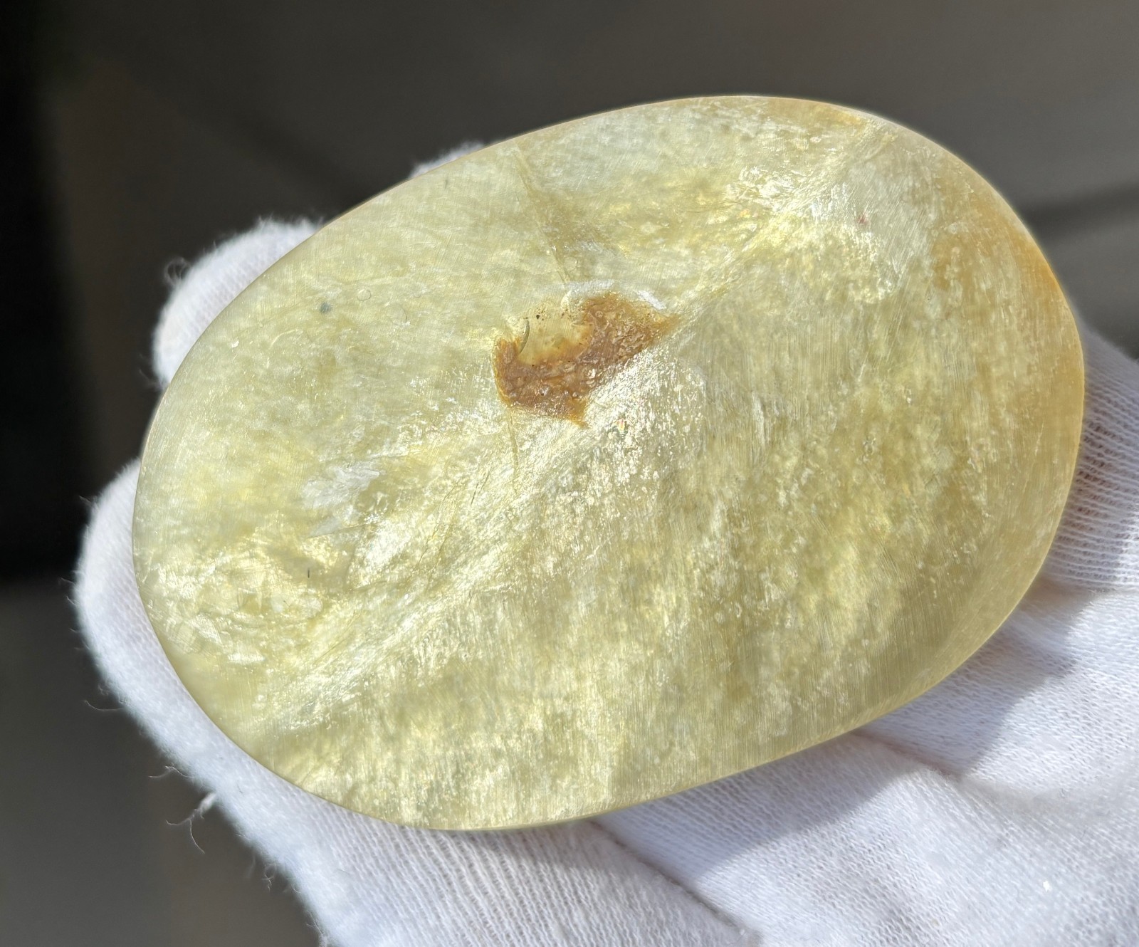 92g 2.74″ UNCOATED YELLOW GOLDEN GOLD MICA PALMSTONE PALM STONE NON-LACQUERED