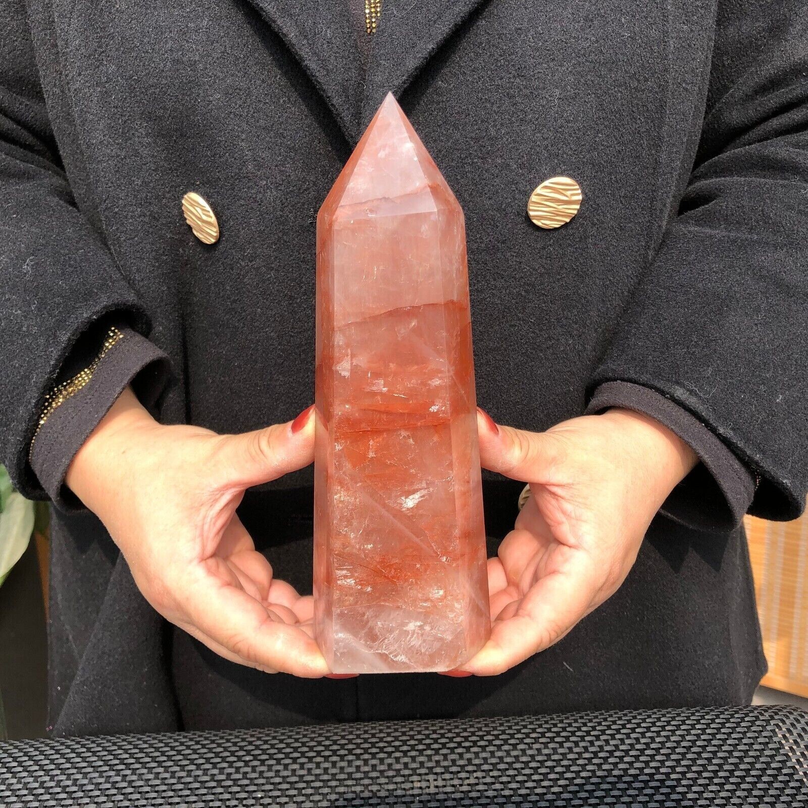 3 LB Natural 8.25″ Red Gum Flower Quartz Obelisk Crystal Wand Point Healing