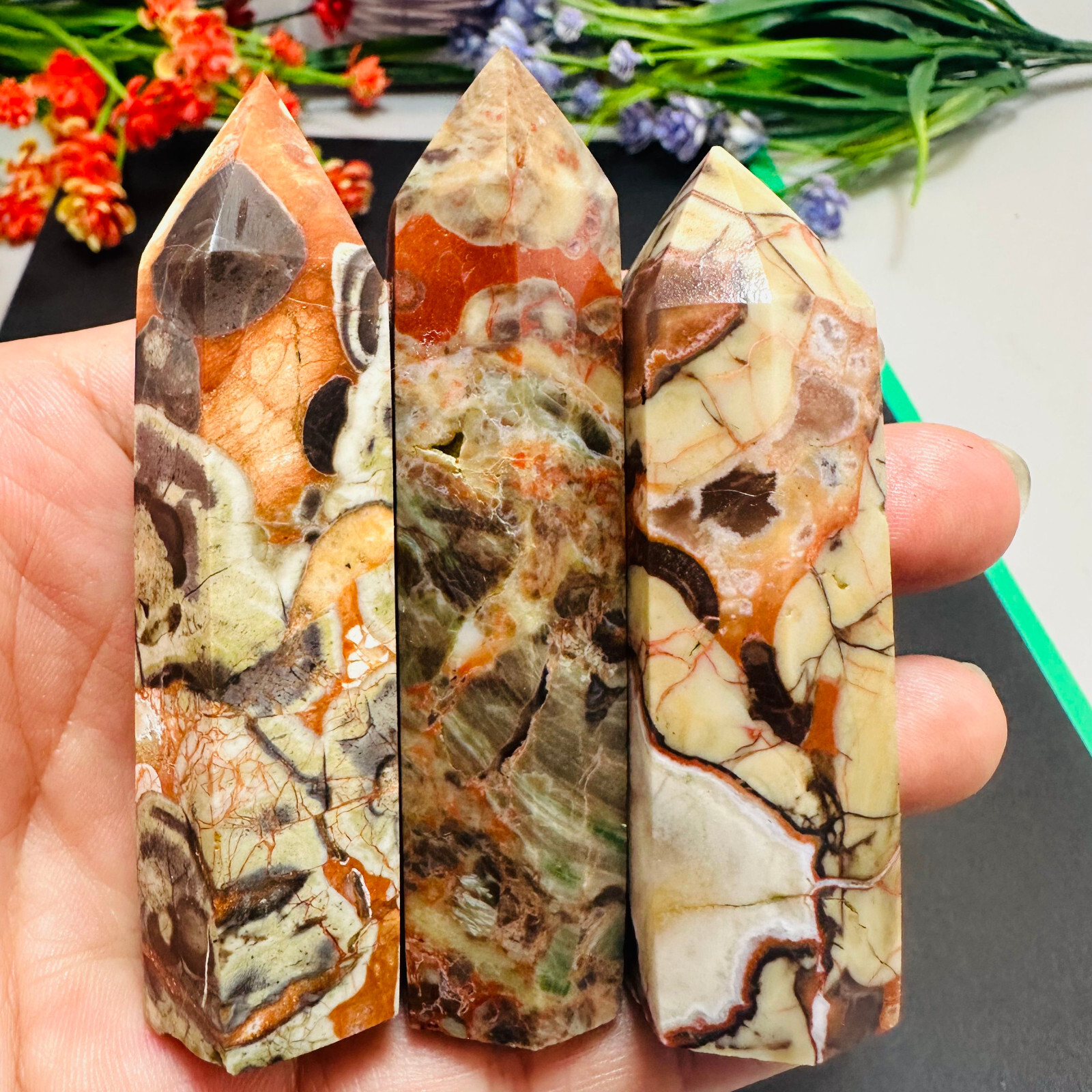 Natural Money Agate Obelisk Quartz Crystal Wand Tower Point Reiki Healing 1PC