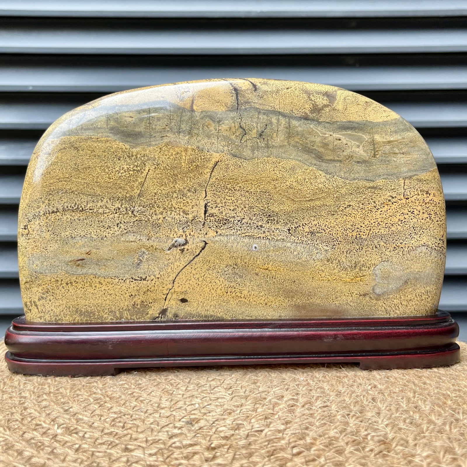 Natural Scenic Stone Display Polished Pattern Art w/ Wood Stand 4.1 lb