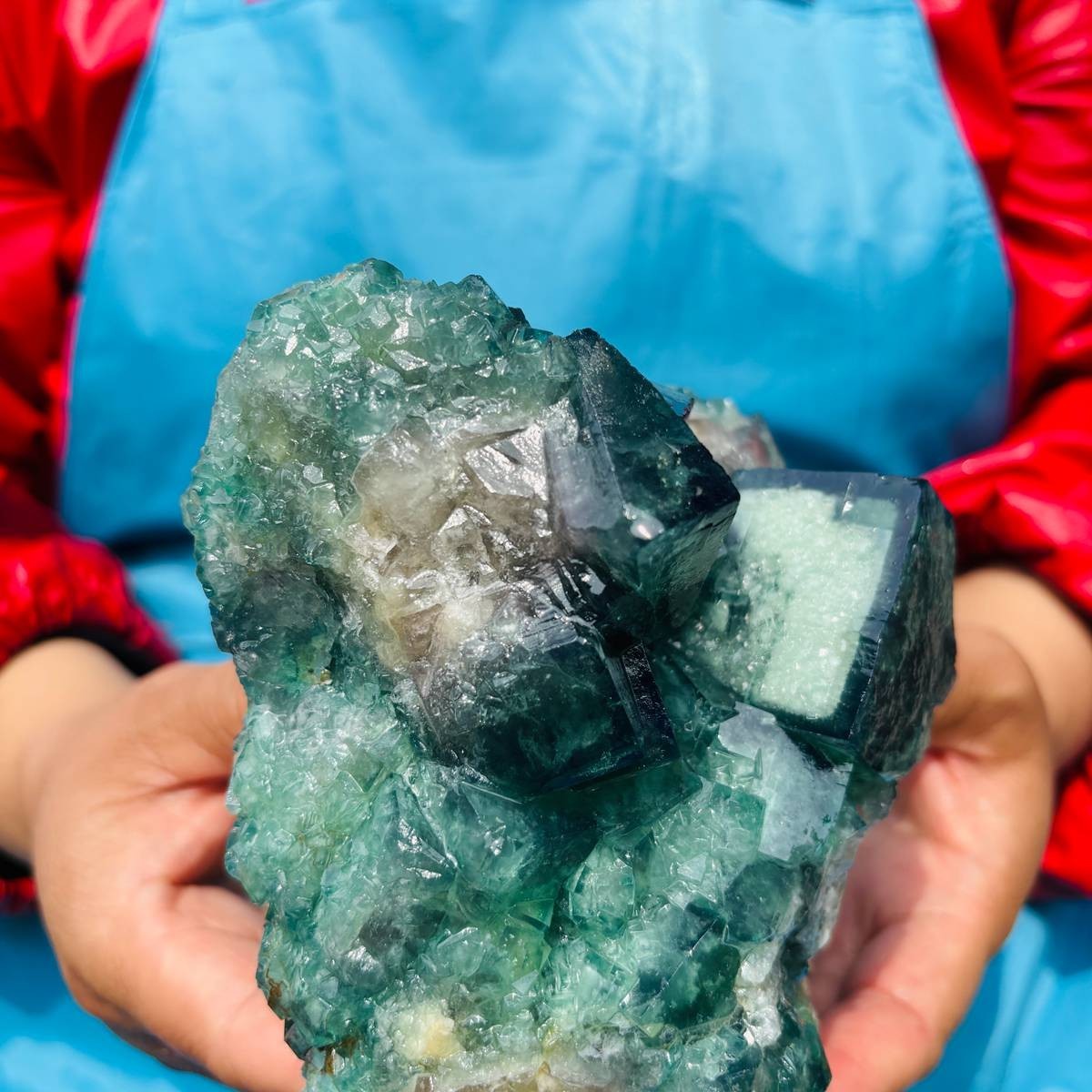 3.93LB Natural Green Fluorite Crystal Cluster Cubic Fluorite Specimen healing