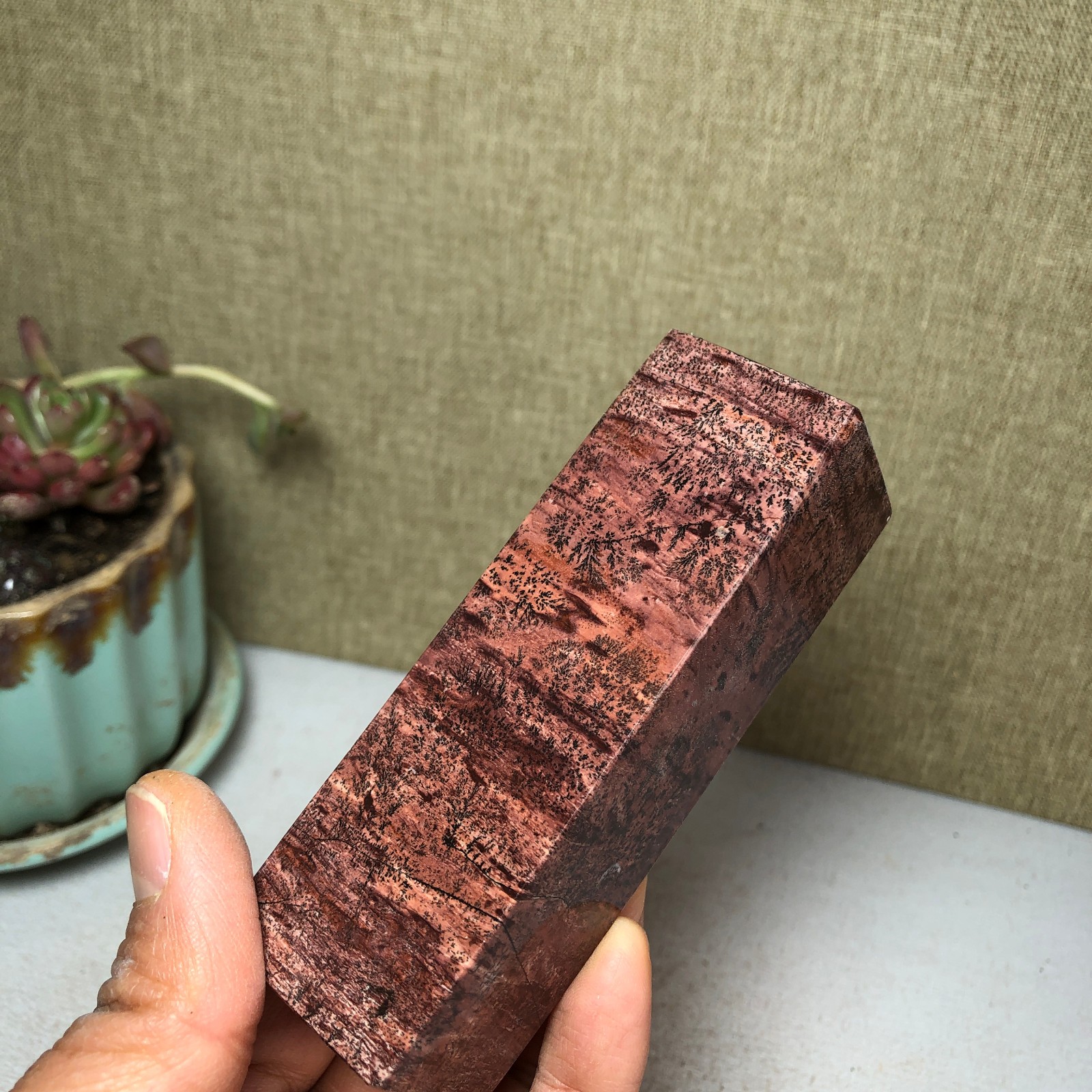 95mm Natural Chinese Painting Stone Quartz Crystal cuboid home decor 211g A3233