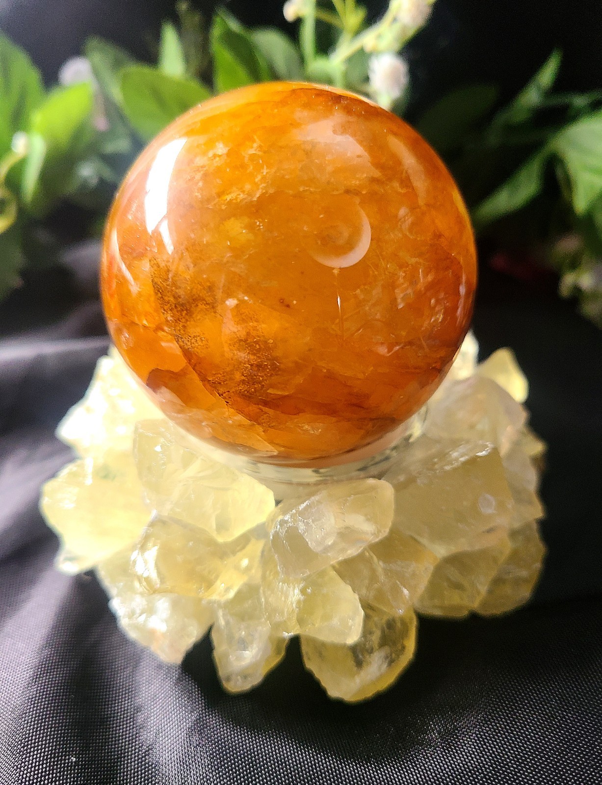 Large 4″ Pretty Citrine Quartz Tea Light or Sphere Stand Crystal Ball Holder
