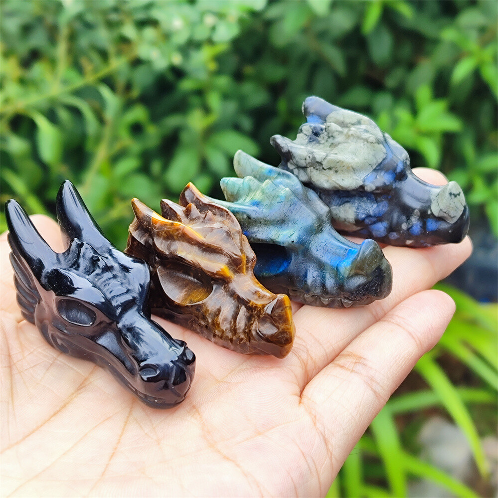 2″ Natural Hand Carved Dragon Skull Quartz Crystal Skull Gem Reiki Healing 1PC