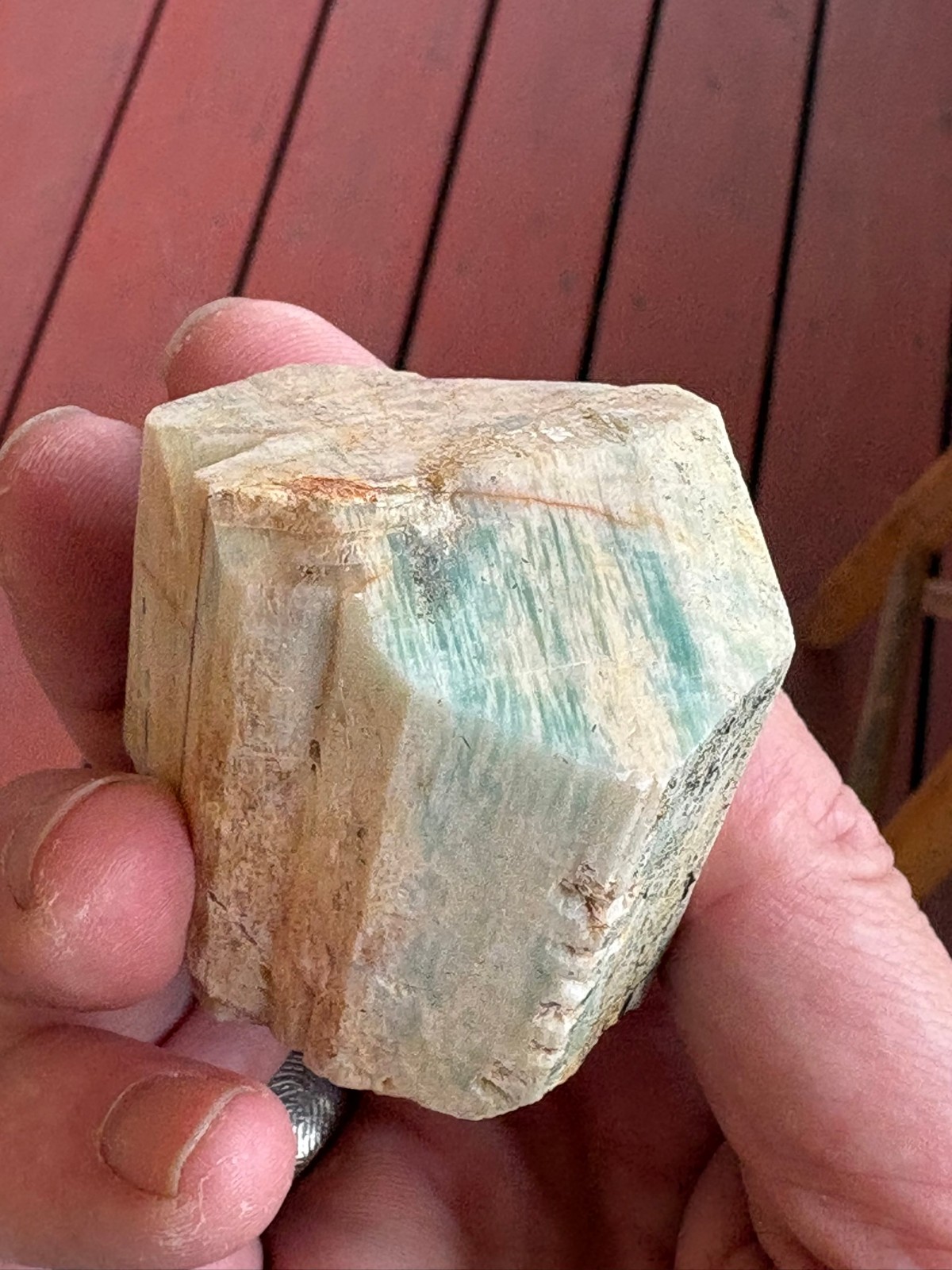 Amazonite, larger crystal, some Tourmaline, Spitskoppe, Namibia