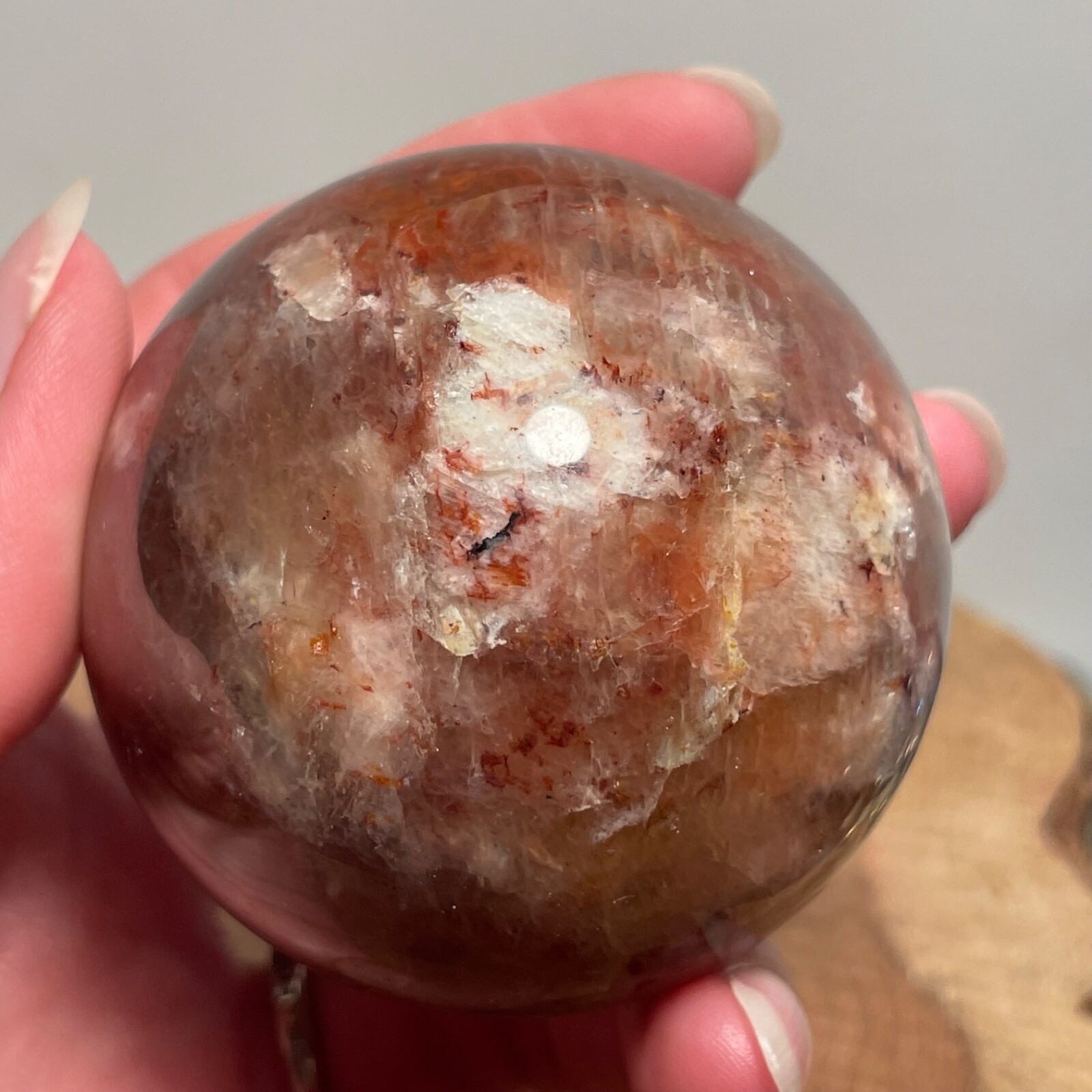 **No Stand** Quartz Sphere Blue Flash! Slightly Smoky Hematoid Flowers 263 Gram