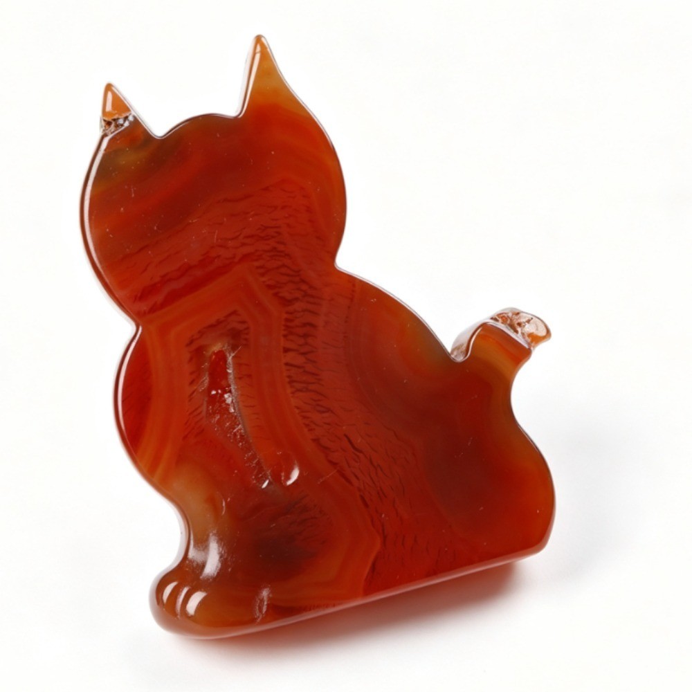 Natural Red Agate Geode Lucky Cat Carving Crystal Stone Healing Desk Decor 2pcs