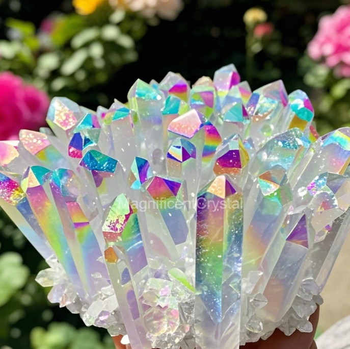 2025Rare Large 300G+ Rainbow Angel Aura Crystal Geode Cluster Home Decor Reiki