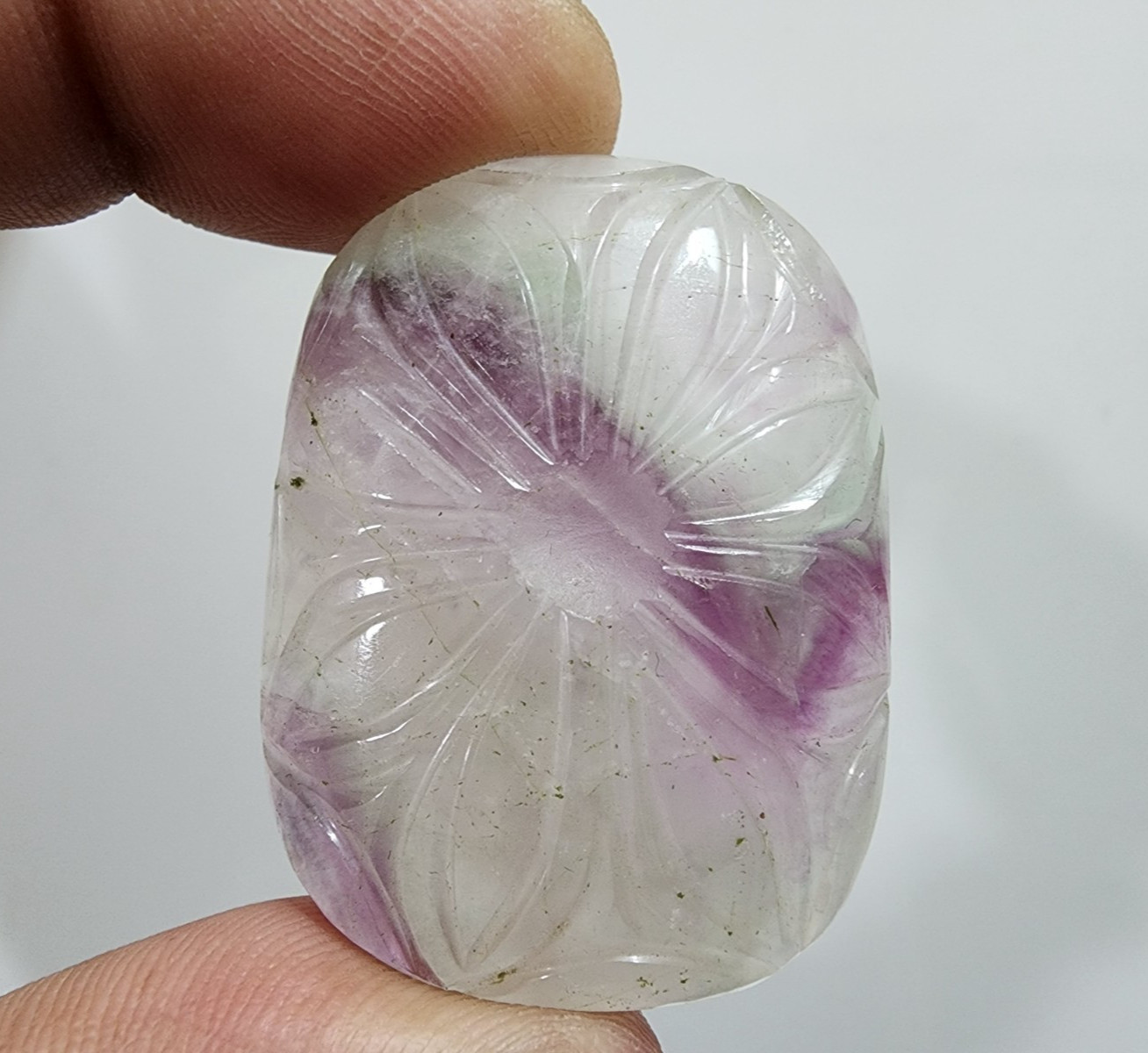 Beautiful Designing Carving Rainbow Fluorite Oval Shape 140 Crt Loose Gemstone