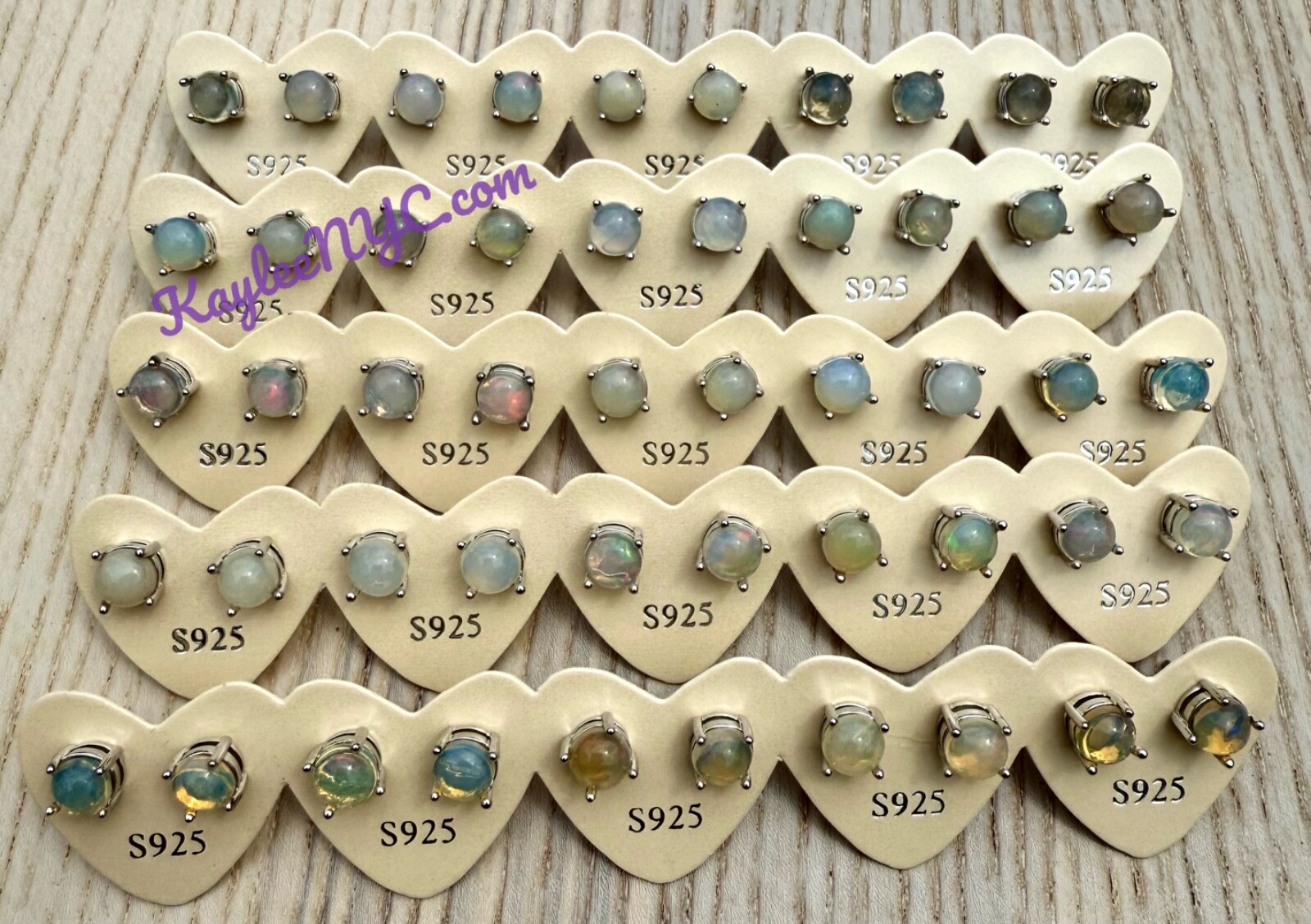 Wholesale Lot 5 Pairs Natural Opal Sterling Silver 925 Studs 6mm Round