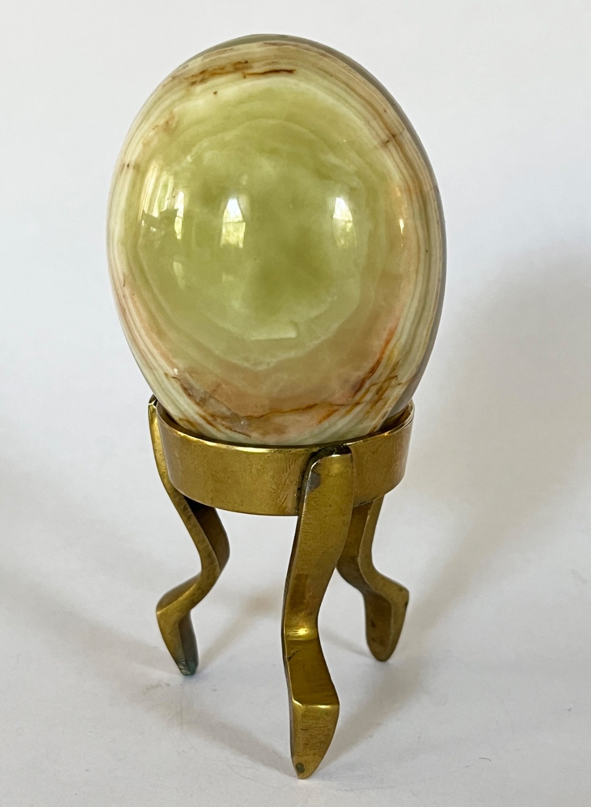 Polished Banded Onyx Stone 3″ Tall Egg on Brass Stand, Protection Stone