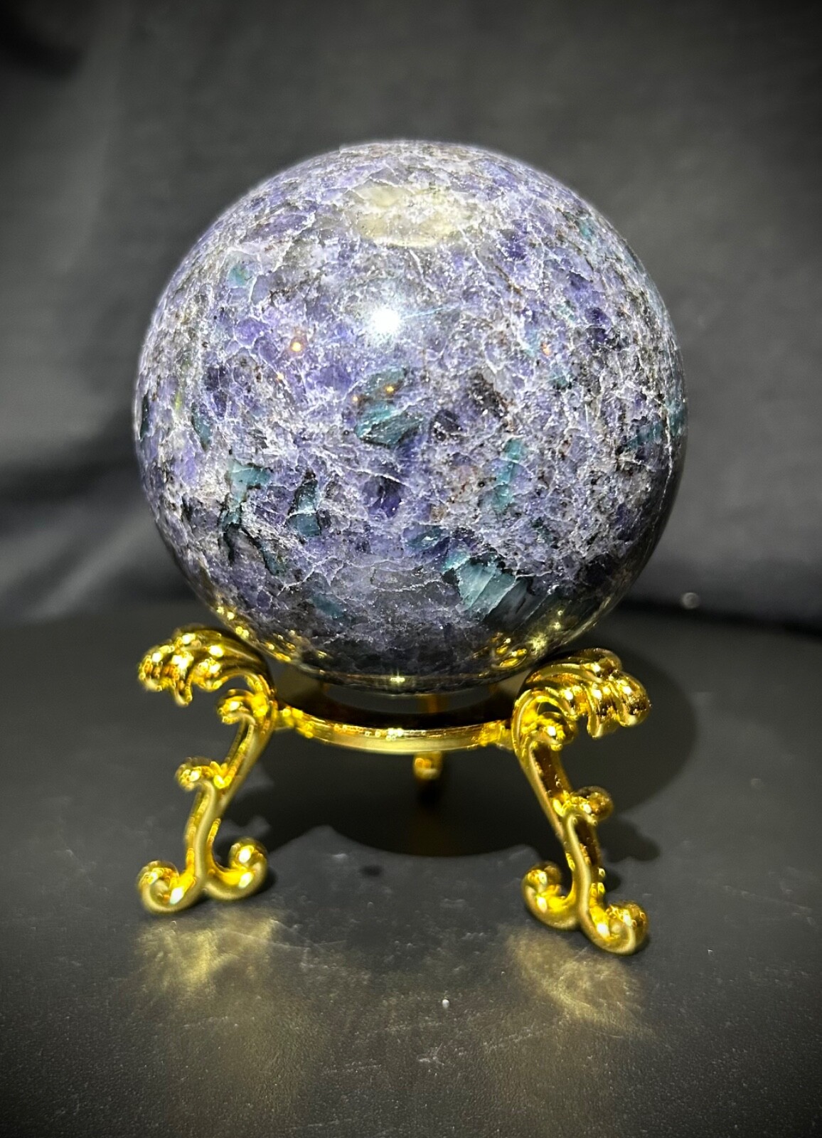 2.9″ Iolite Sphere With Metal Stand 1lb 5oz
