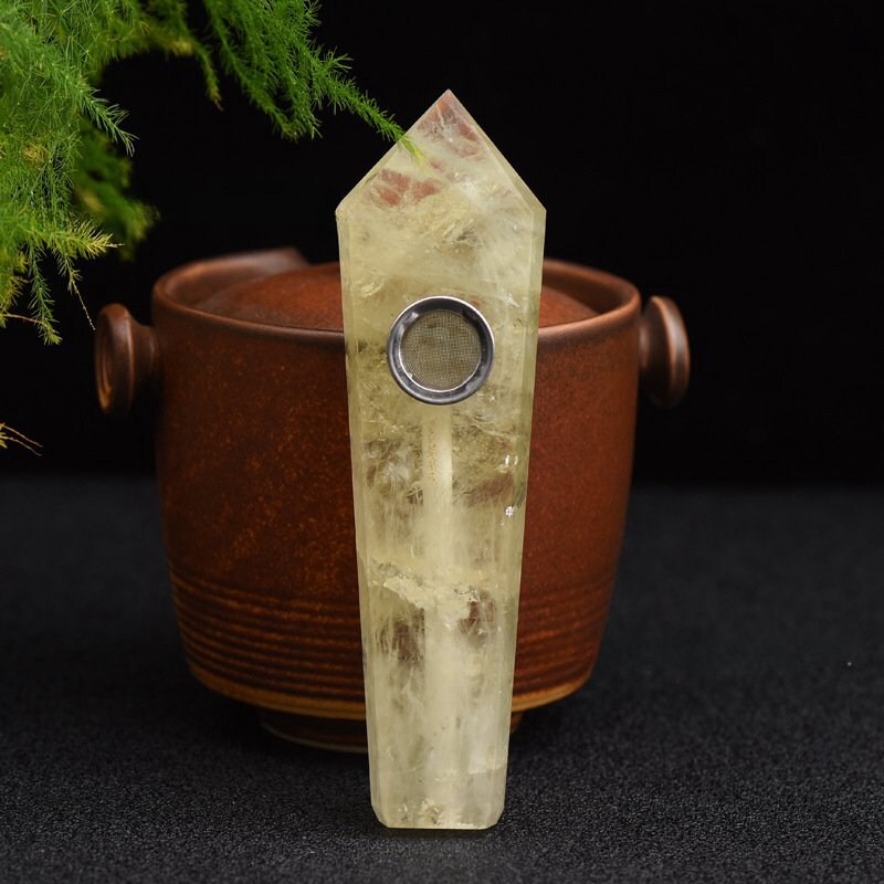 Raw Natural Quartz Tobacco Smoking Pipe Crystal Point Wand Healing Reiki Obelisk