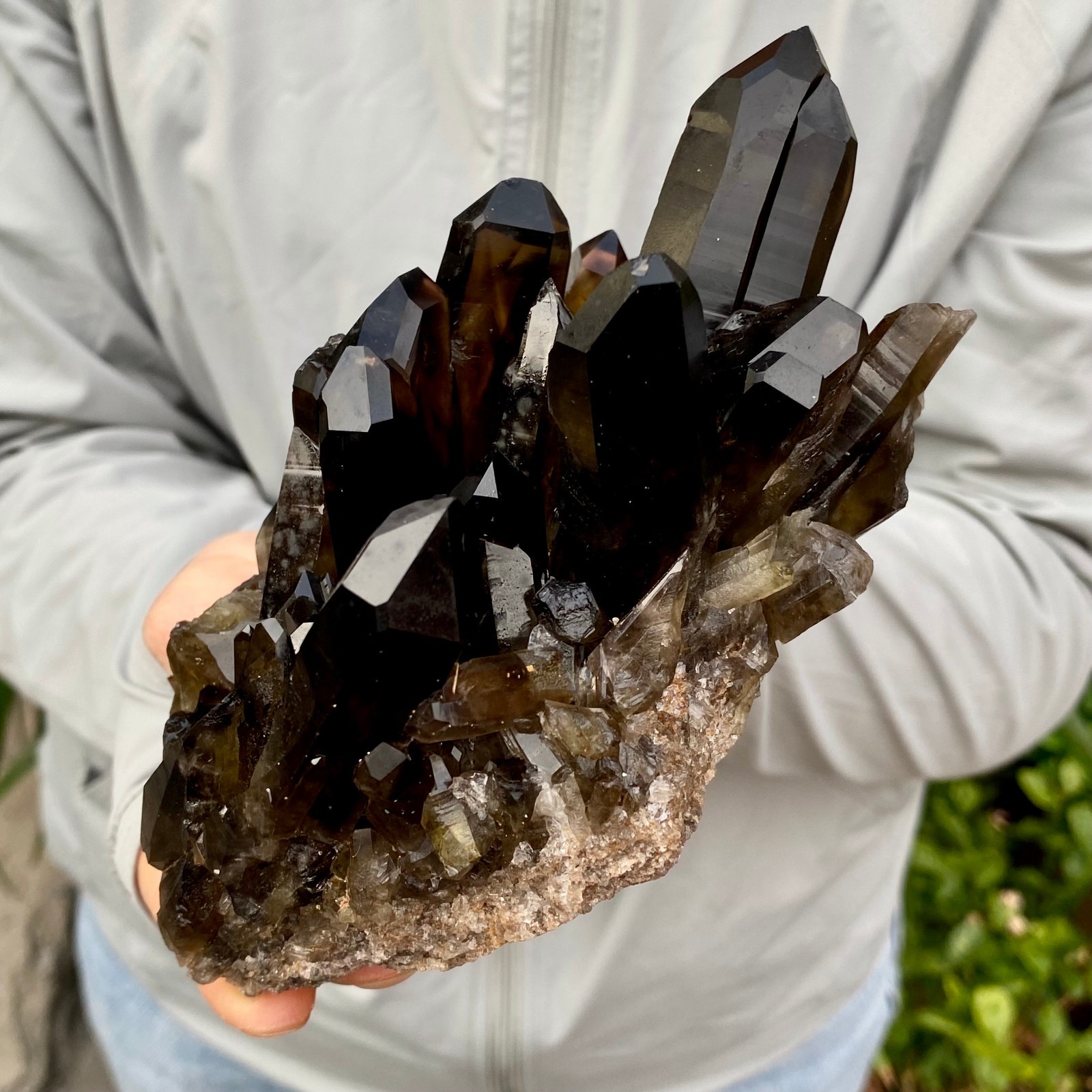 2.07LB Natural Smoky Black Quartz Cluster Crystal Specimen Healing