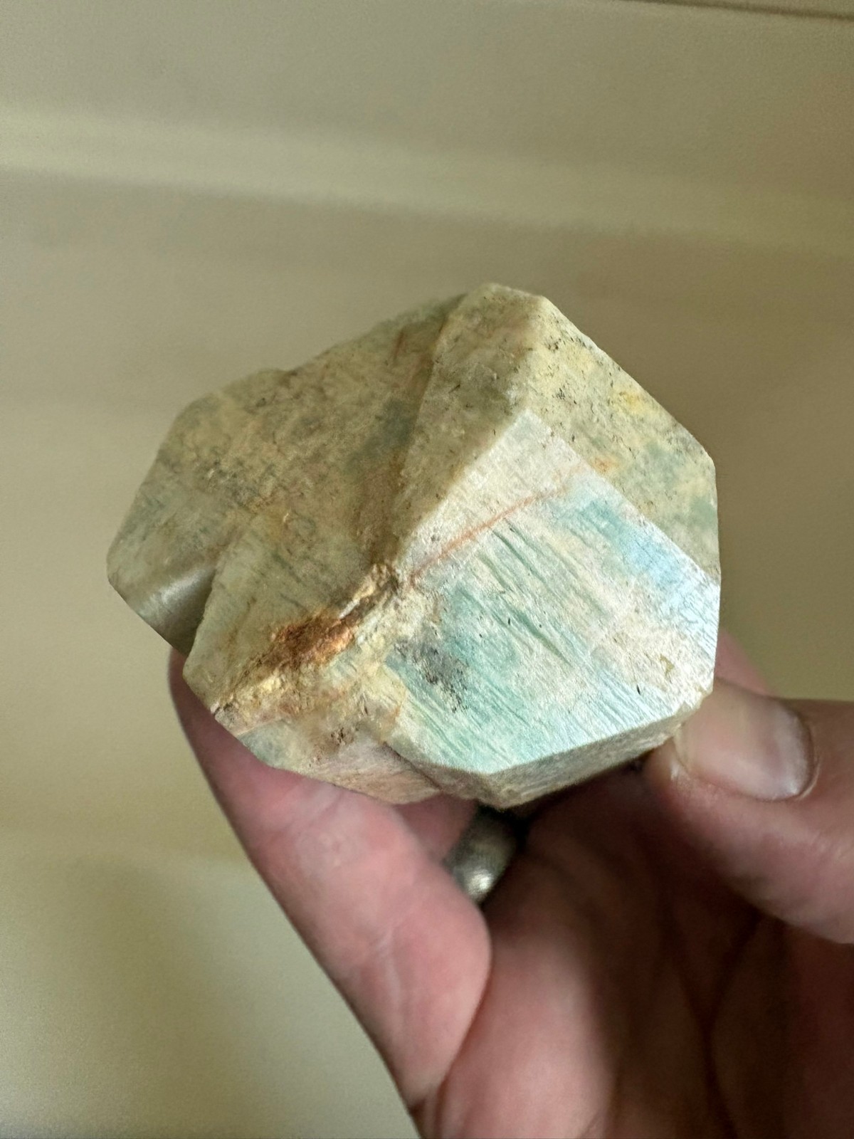 Amazonite, larger crystal, some Tourmaline, Spitskoppe, Namibia