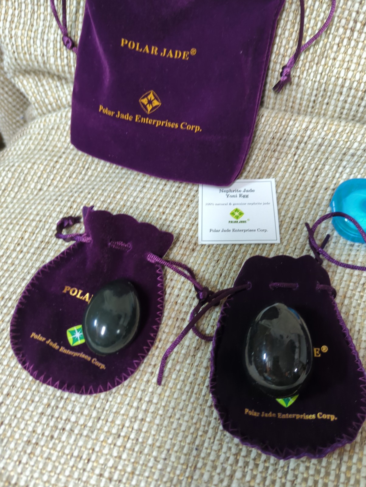 Polar Jade Natural Nephrite Jade 3-Piece Egg Set, Large Medium Small Predrilled
