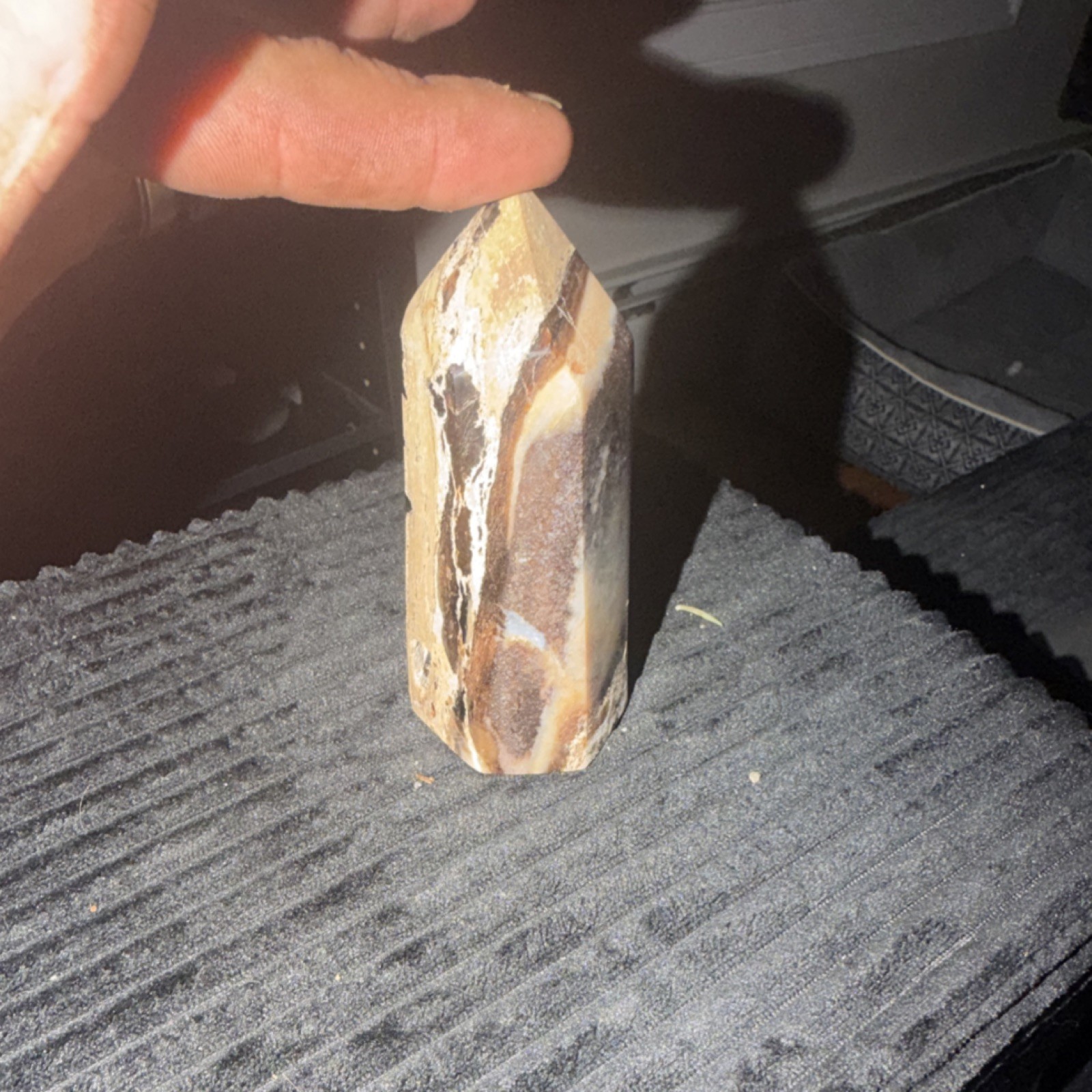 Polished Brown and White Pointed Crystal Healing Stone for Meditation and Energy