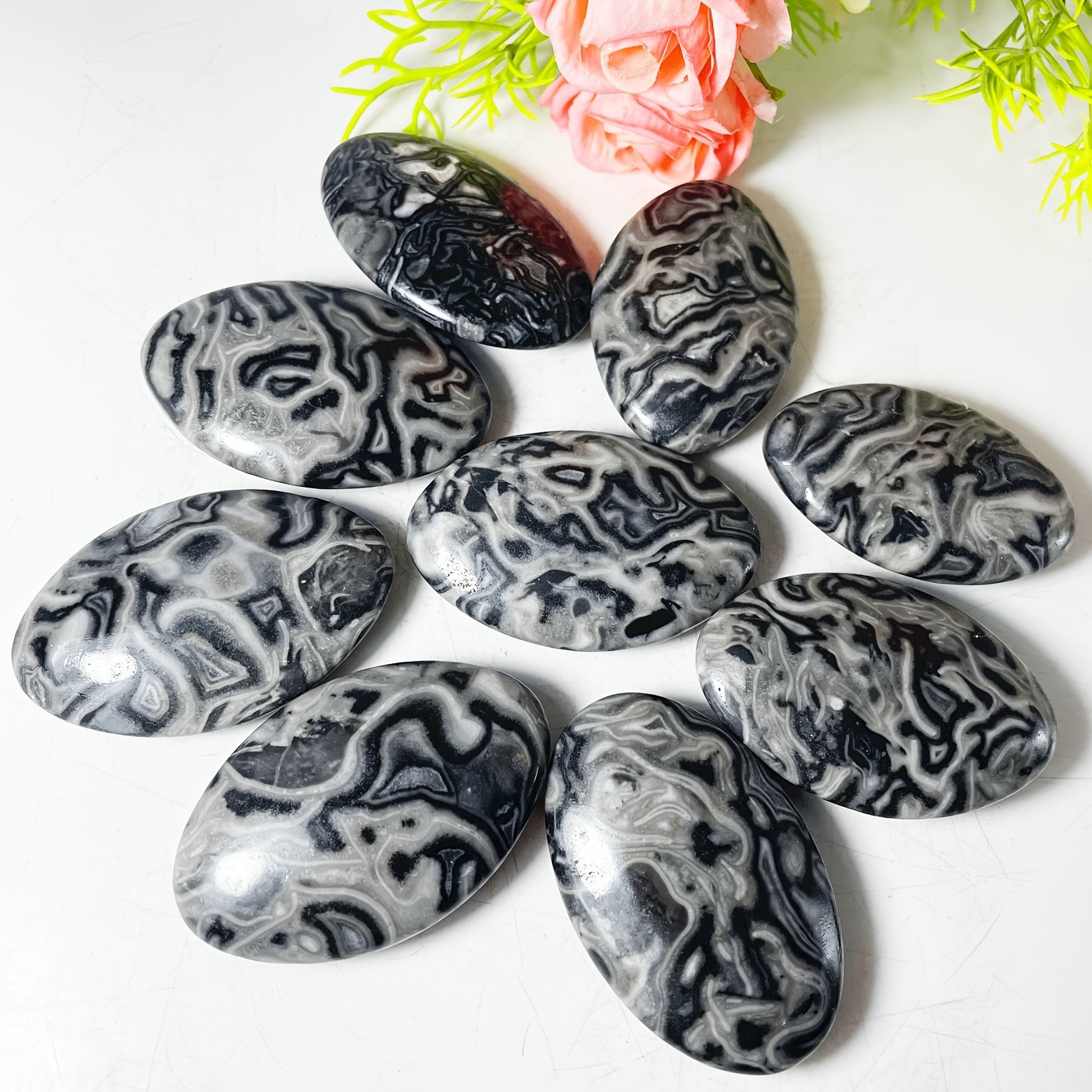 3PC Wholesale Natural Crystal Picasso Jasper Palm Stone Quartz Healing Decor