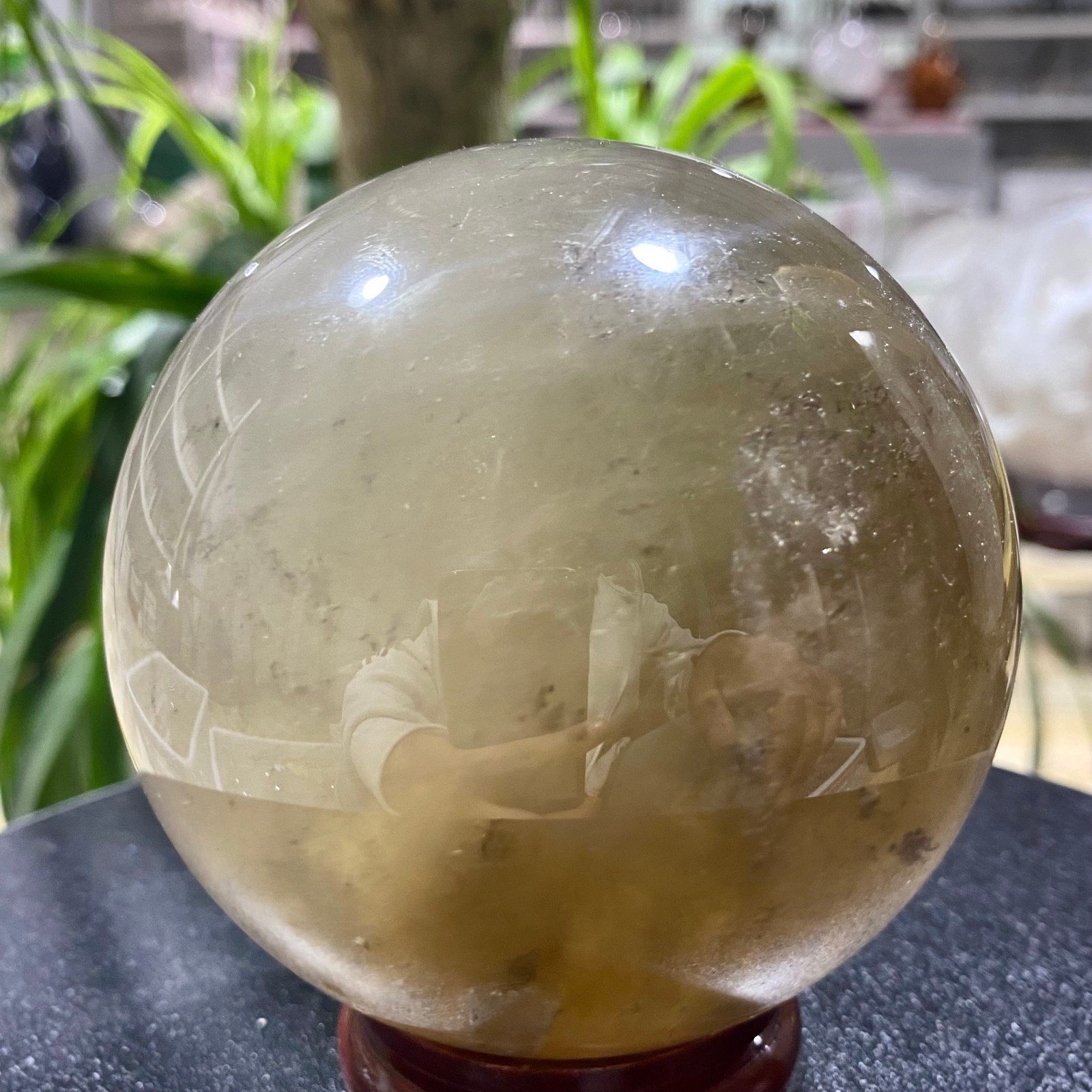 2.42LB Natural tea crystal Quartz ball raw stone polished sphere Energy Healing