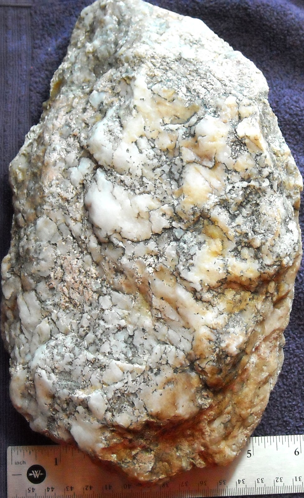 MILKY QUARTZ VEINED RAW 8.75 LBS 10″x6 ” FOUND IN NEW MEXICO *NICE COLORING*