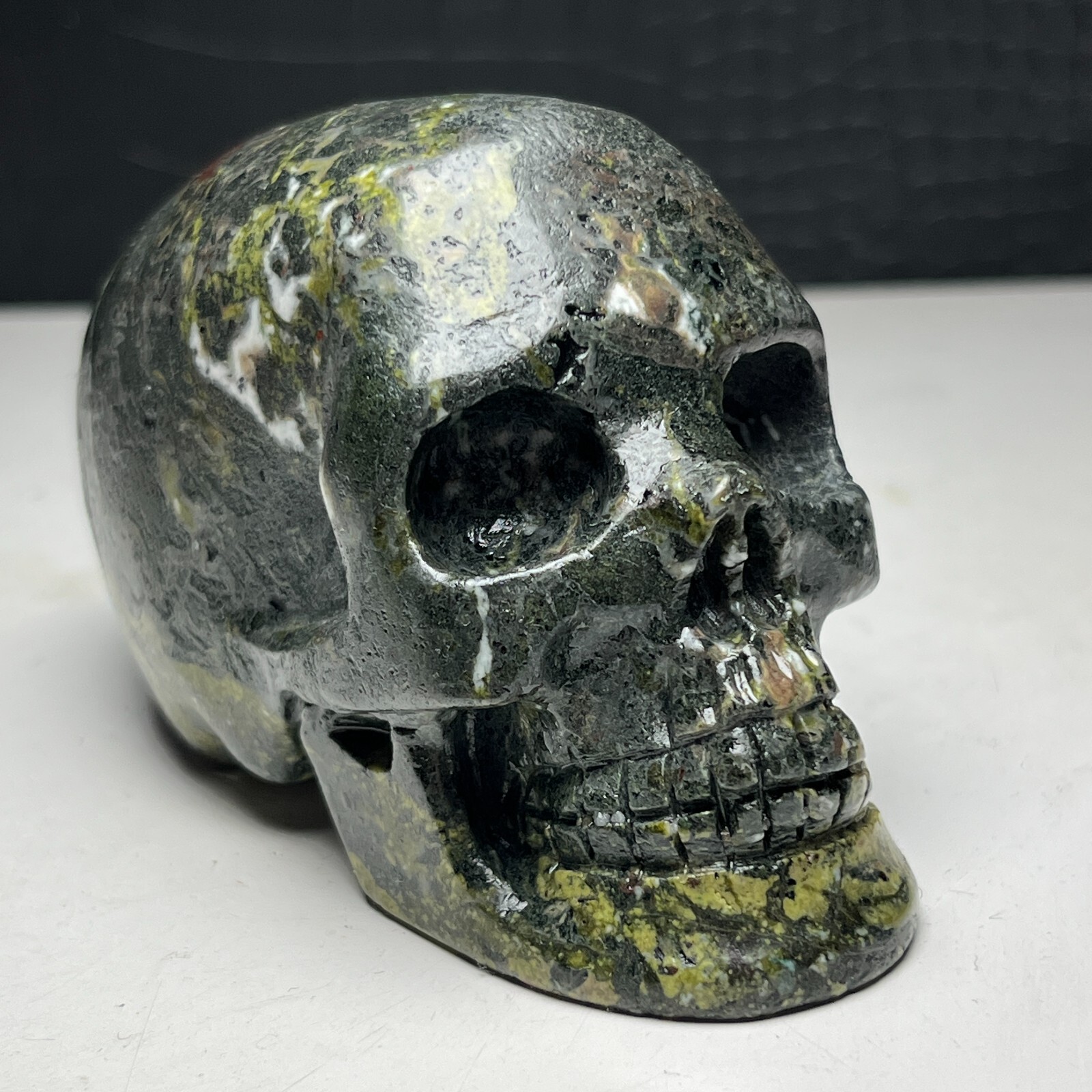 437G Natural Crystal Mineral Specimen.Plum flower stone. Hand-carved SKULL.ET