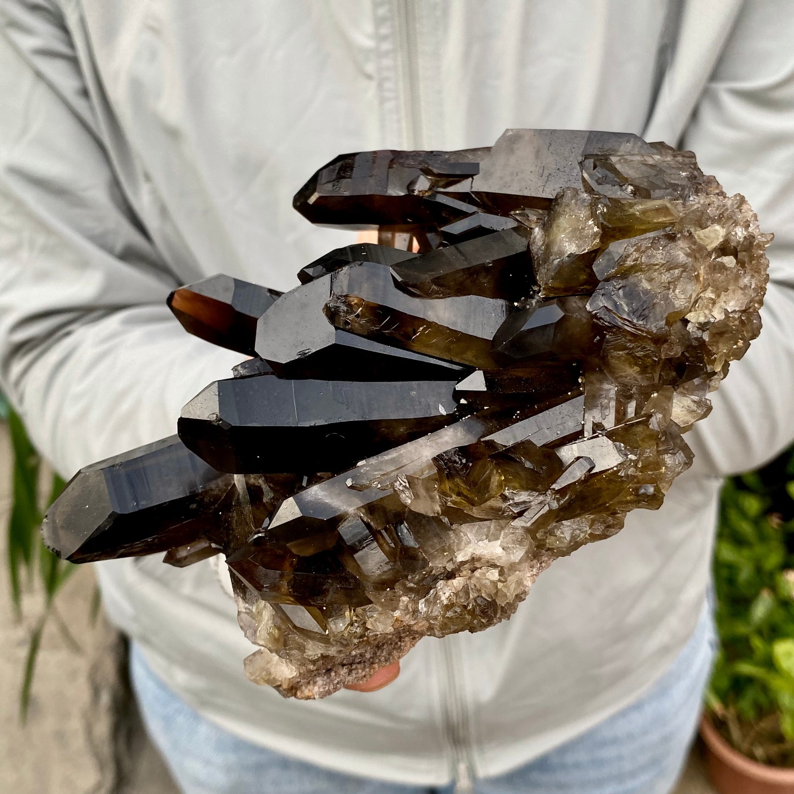 2.07LB Natural Smoky Black Quartz Cluster Crystal Specimen Healing