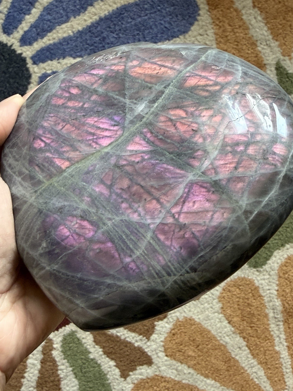 5.15” Large Purple Pink Orange Flash Labradorite Crystal Heart 1100 Grams