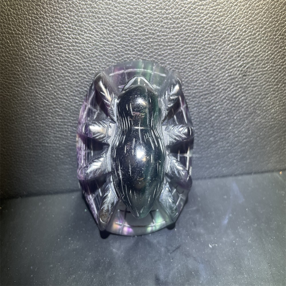 0.9LB 3.5”Fluorite Spider Ornament Crystal Quartz Carving Gift