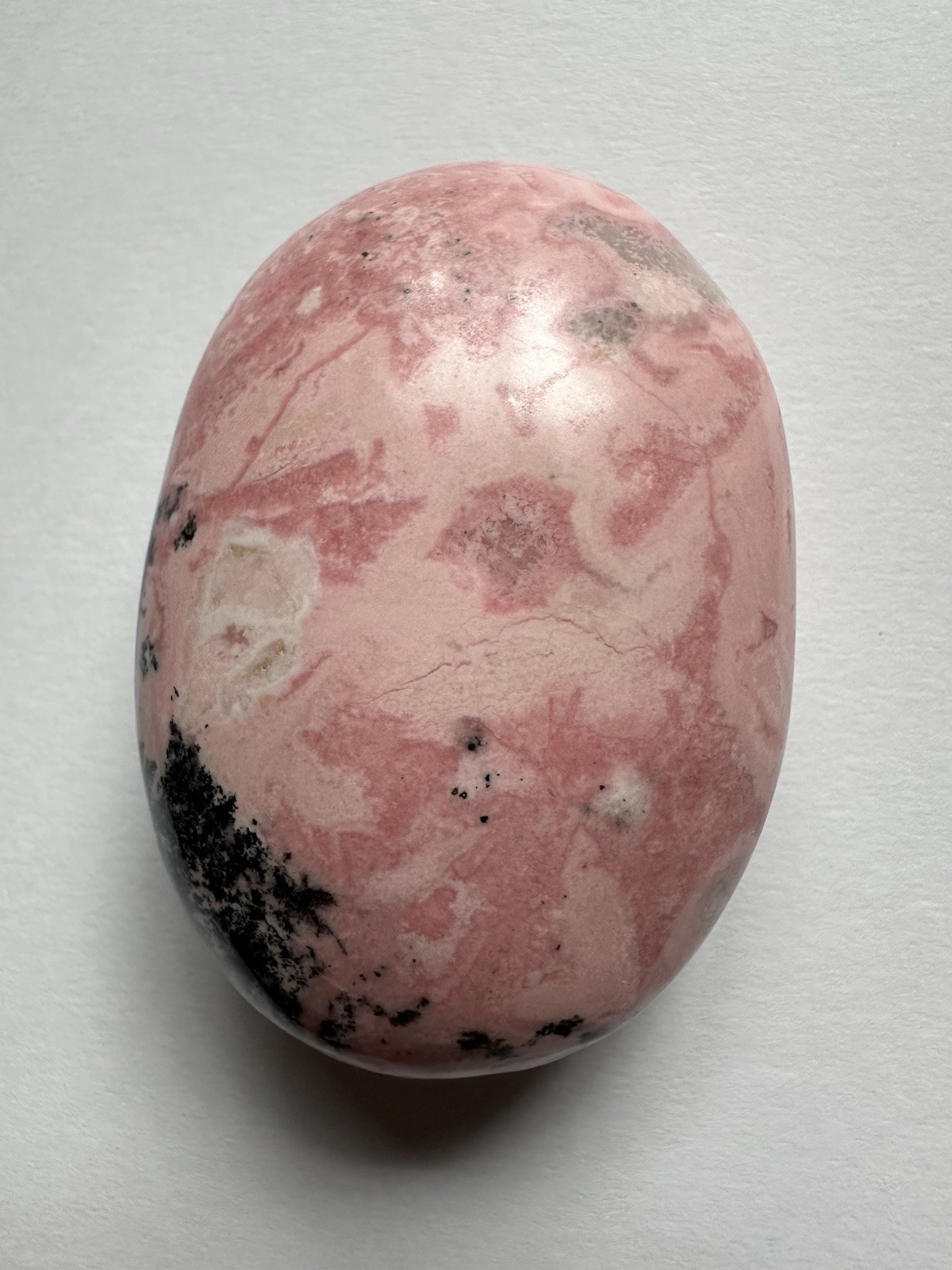 Polished Pink Rhodonite Palm Stone, Oval Egg Shape Mineral Specimen, 3 in