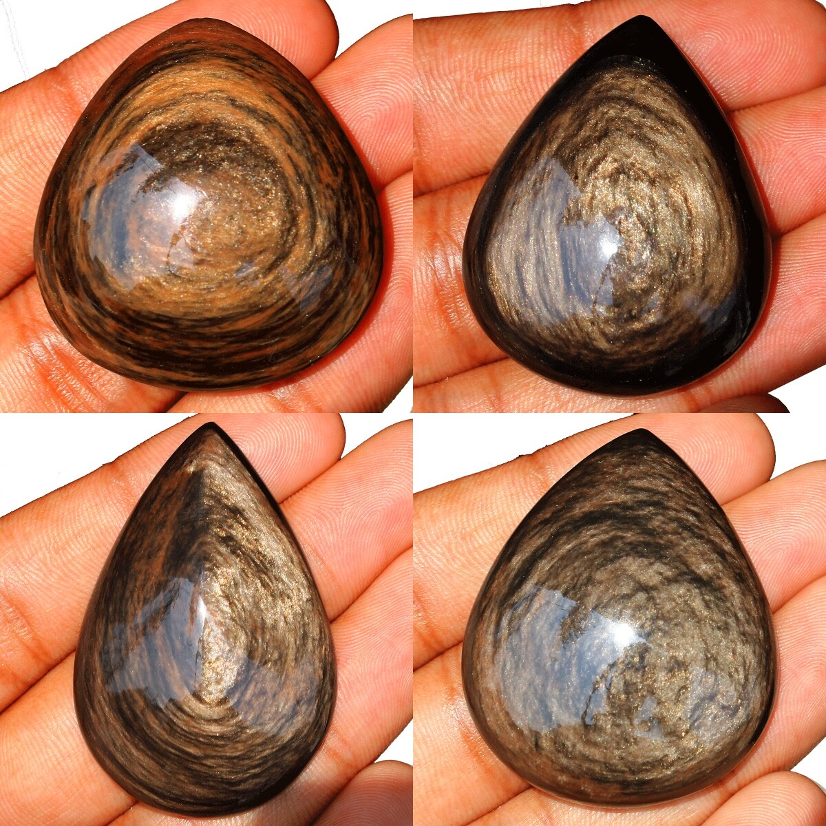 4 Pcs Natural Eye Of Copper Obsidian High Quality Teardrop Crystal Palmstones