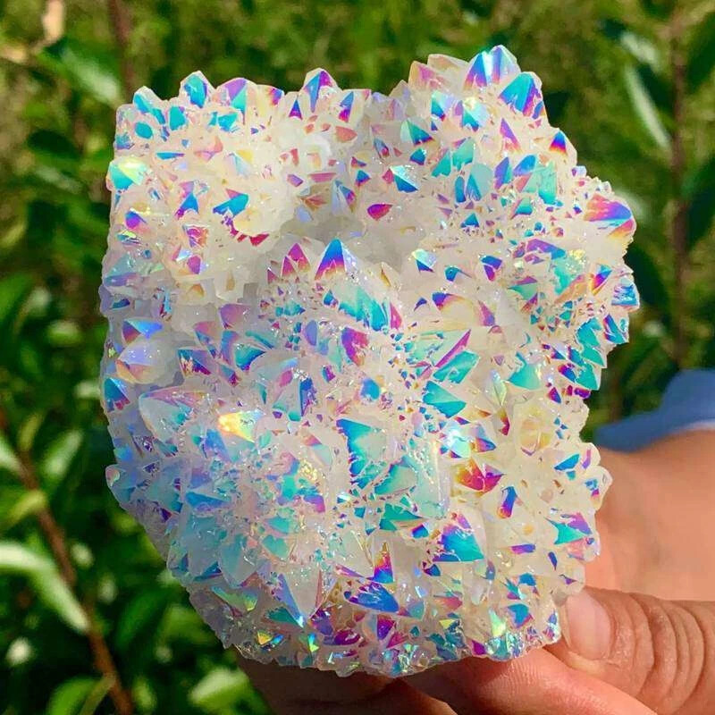 80-100g Raw Rainbow Angel Aura Cluster Titanium Geode Quartz Crystal Specimens