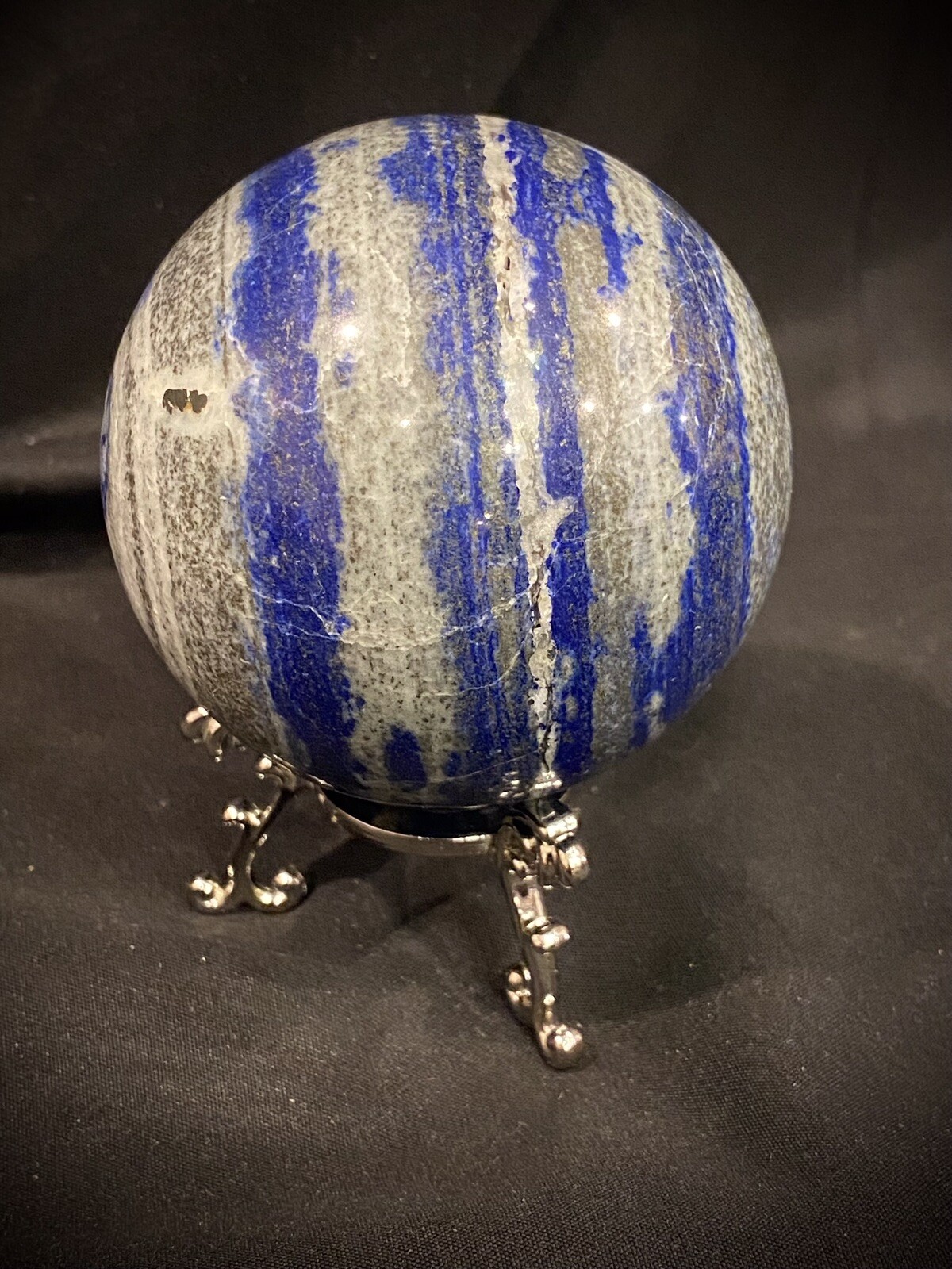 Lapis Lazuli Sphere With Metal Stand 2.75 Inches Mild UV Reactivity