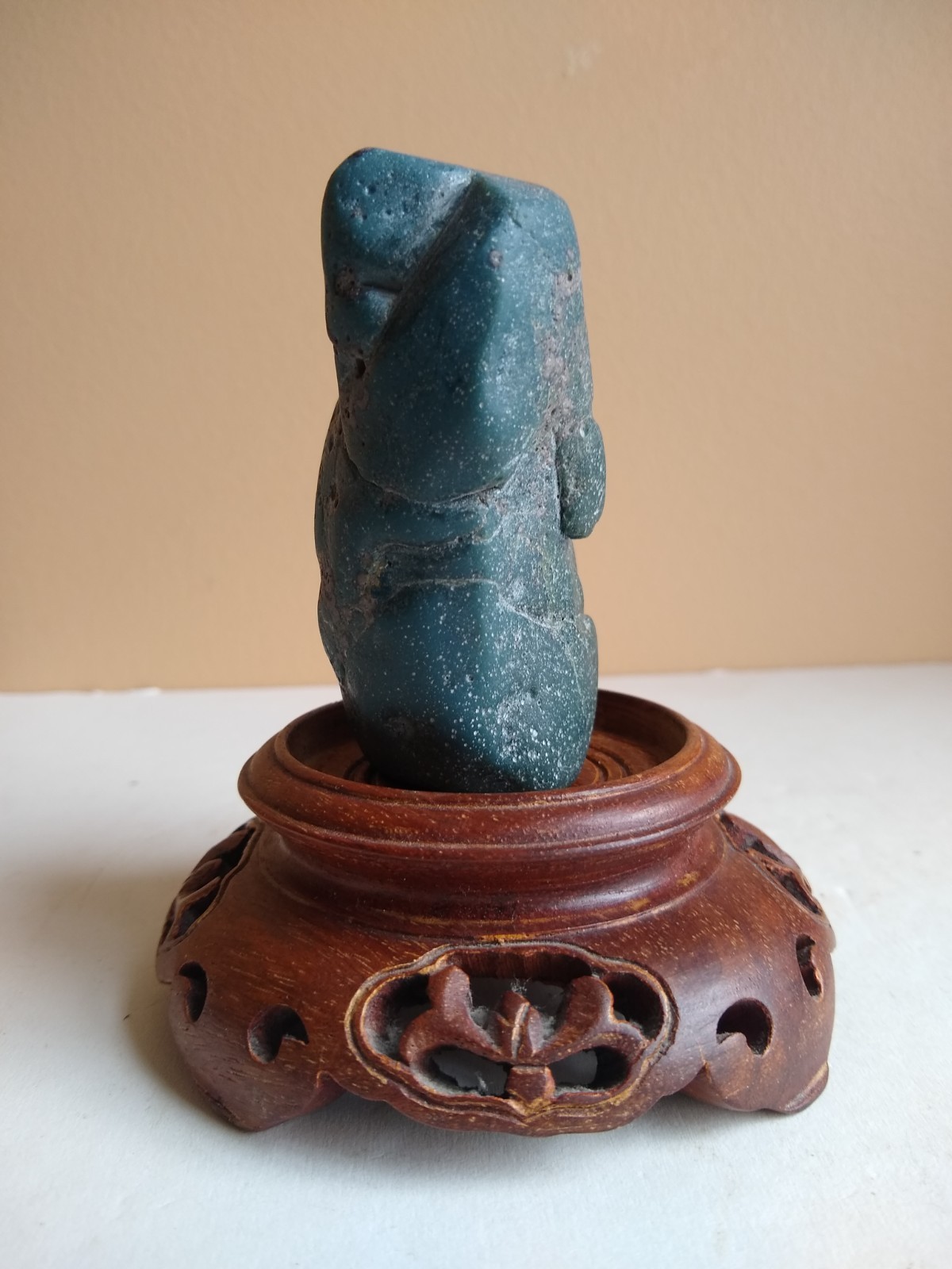 Large Michigan Leland Slag Glass Blue Scholar Stone w/ Base. Exceptional & Rare.